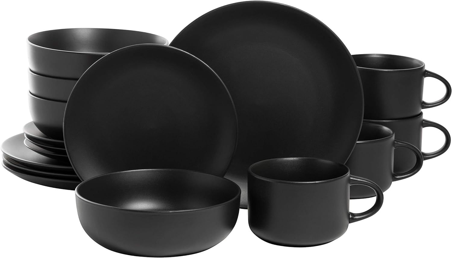 Black Matte Ceramic 16-Piece Dinnerware Set, Service for 4