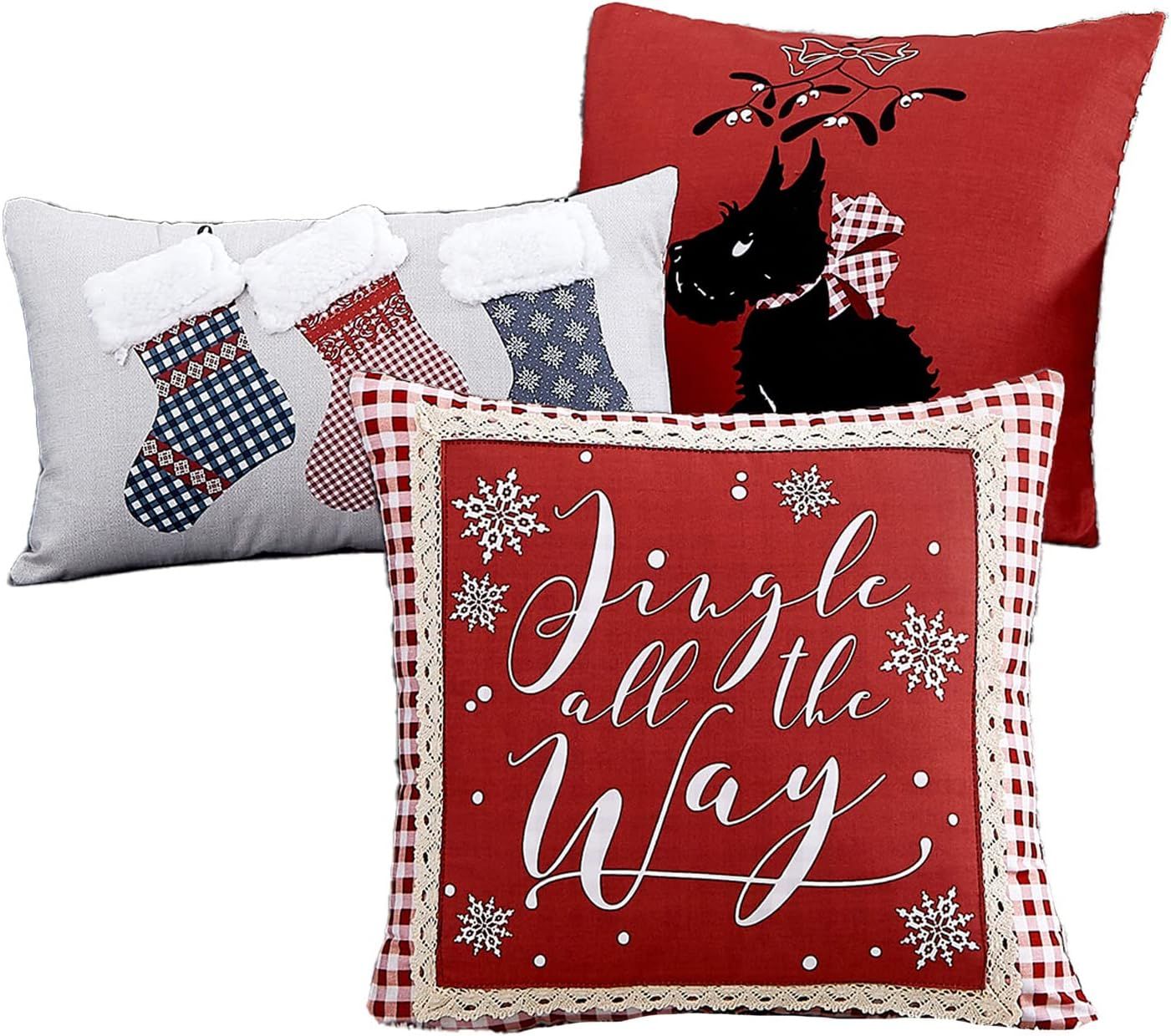 Cozy Cottage Red and White Christmas Throw Pillow Set