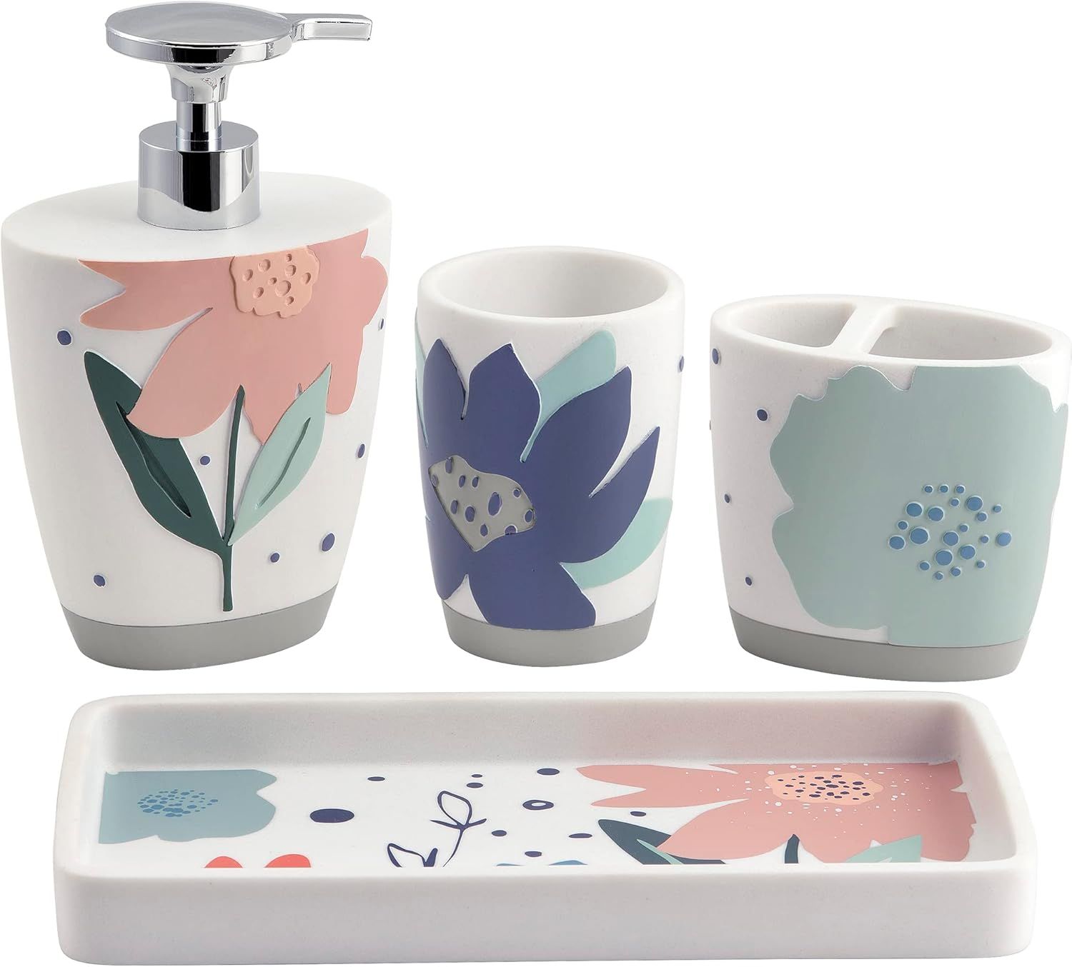 Summer Flower Multicolor Resin 4-Piece Bath Accessory Set