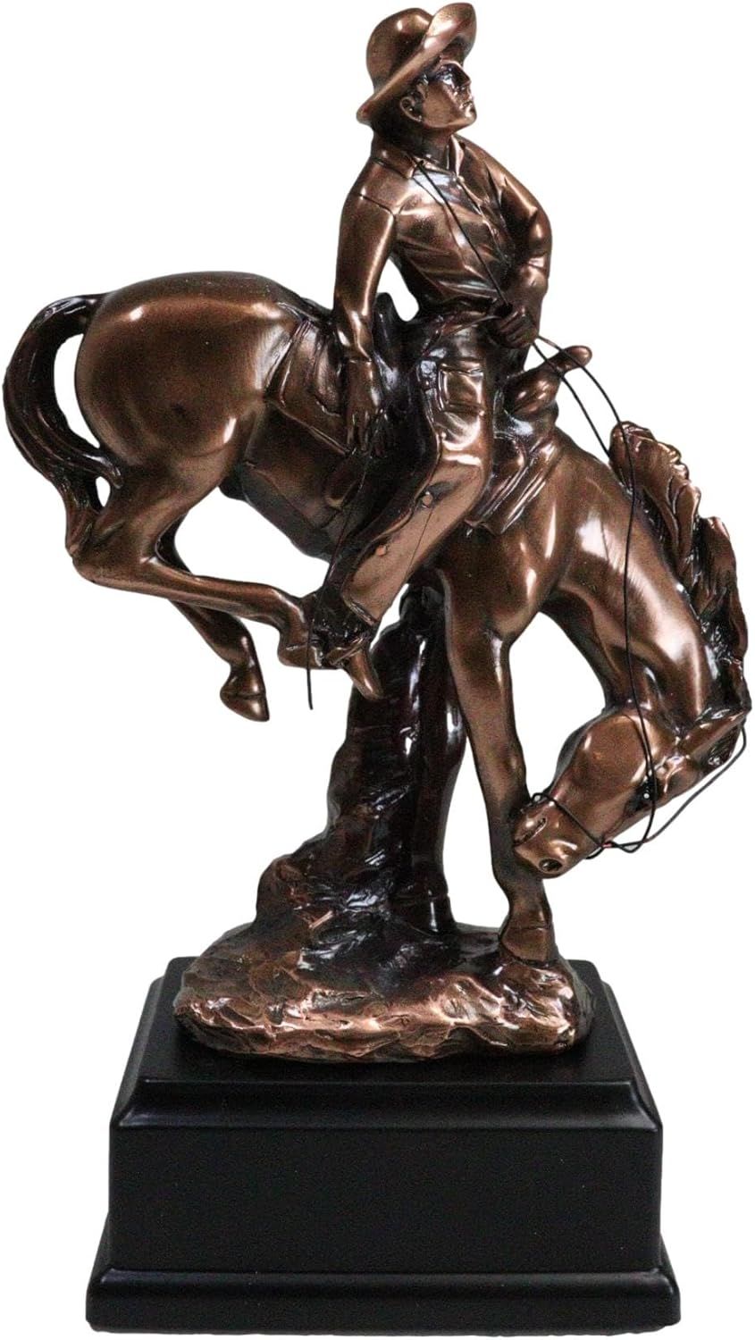 Bronze Electroplated Cowboy on Bucking Horse Figurine