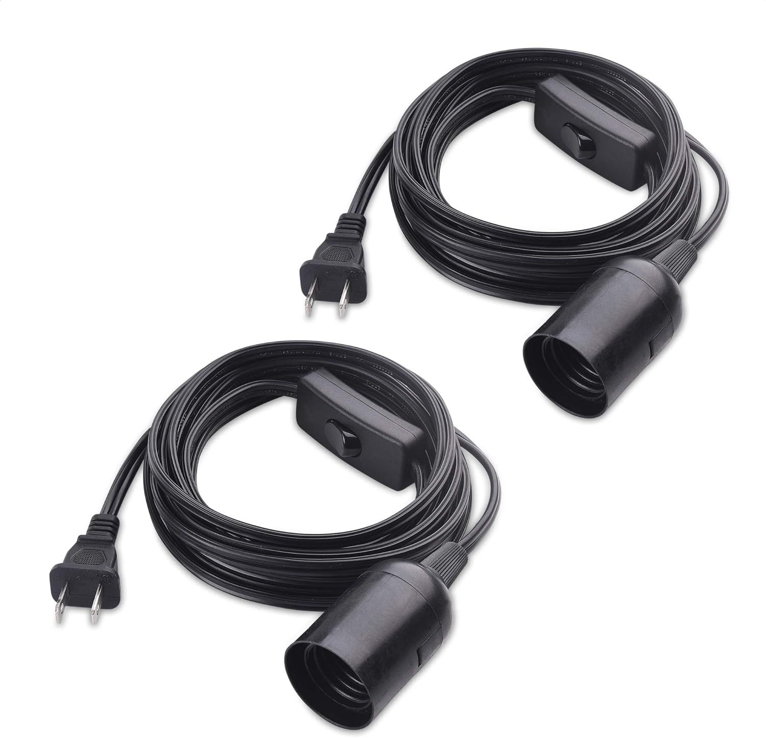 Black 15 ft Hanging Light Cord with Switch, 2-Pack