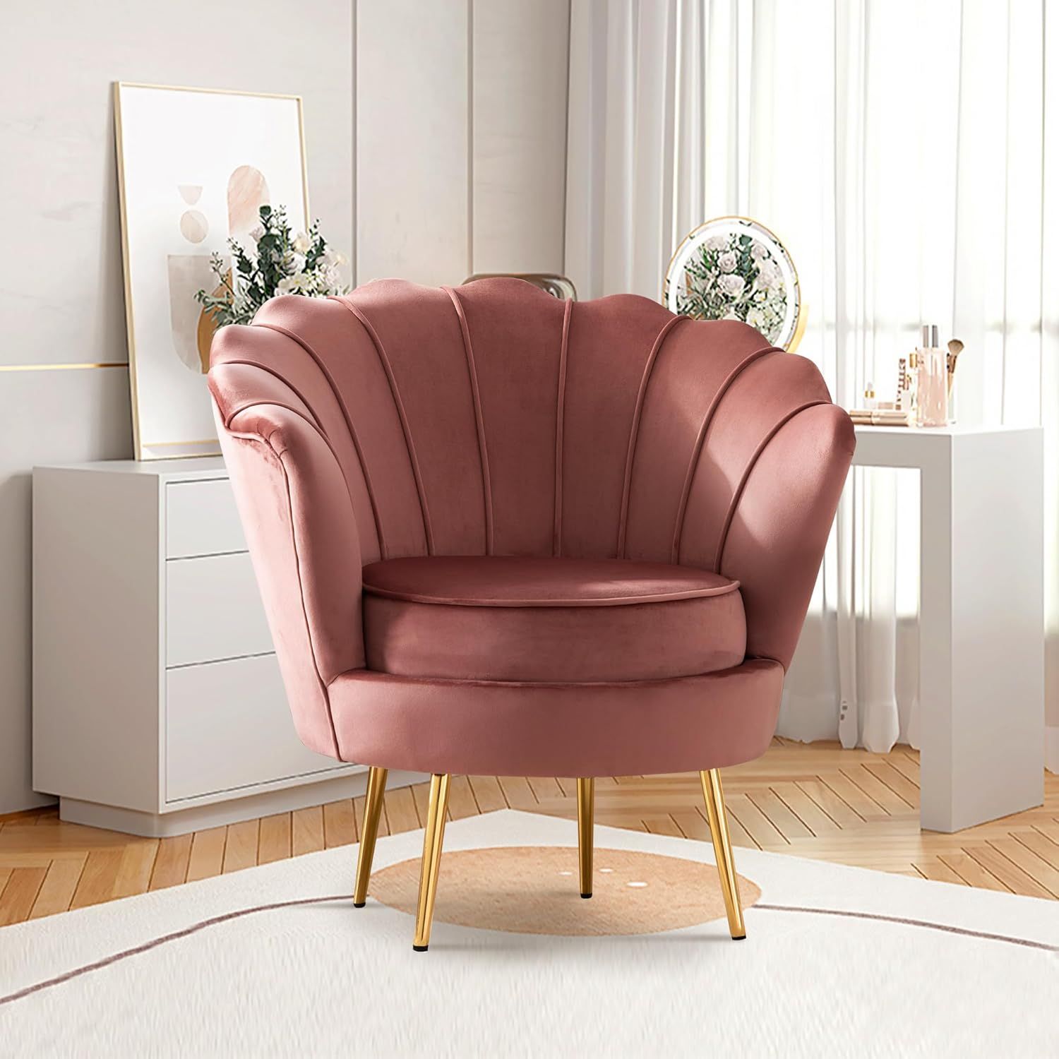 Dusty Rose Velvet Accent Chair with Gold Metal Legs