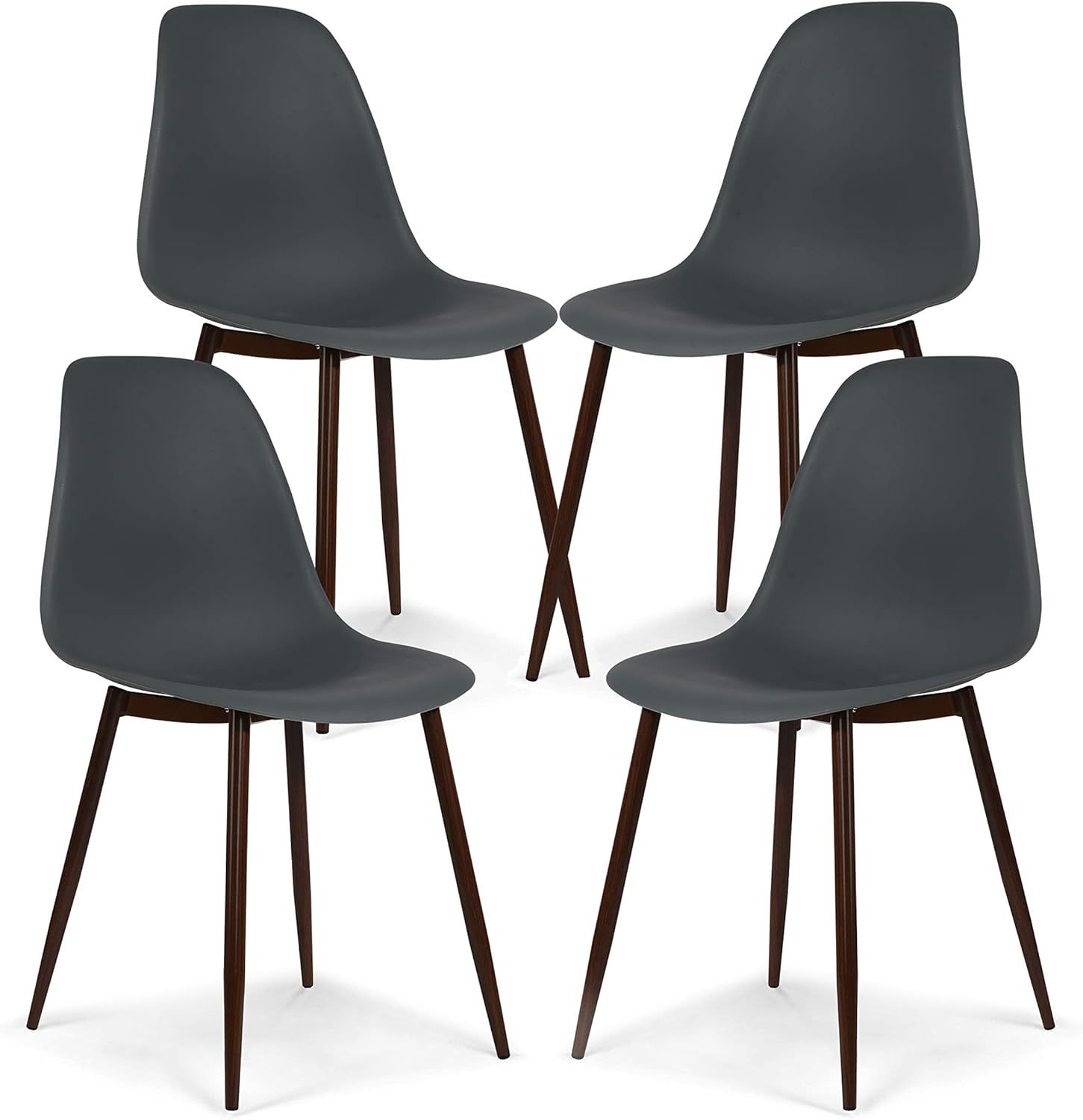 Smoke Gray Polypropylene Dining Chairs with Walnut Finish Legs, Set of 4