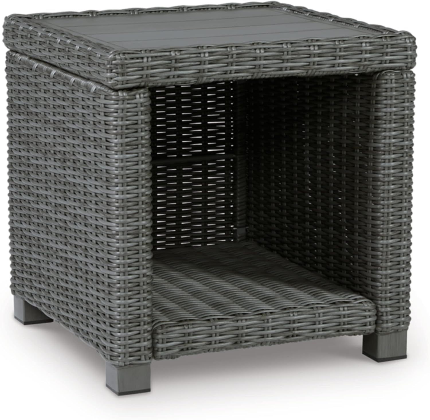 Gray Rectangular Wicker Outdoor End Table with Aluminum Top