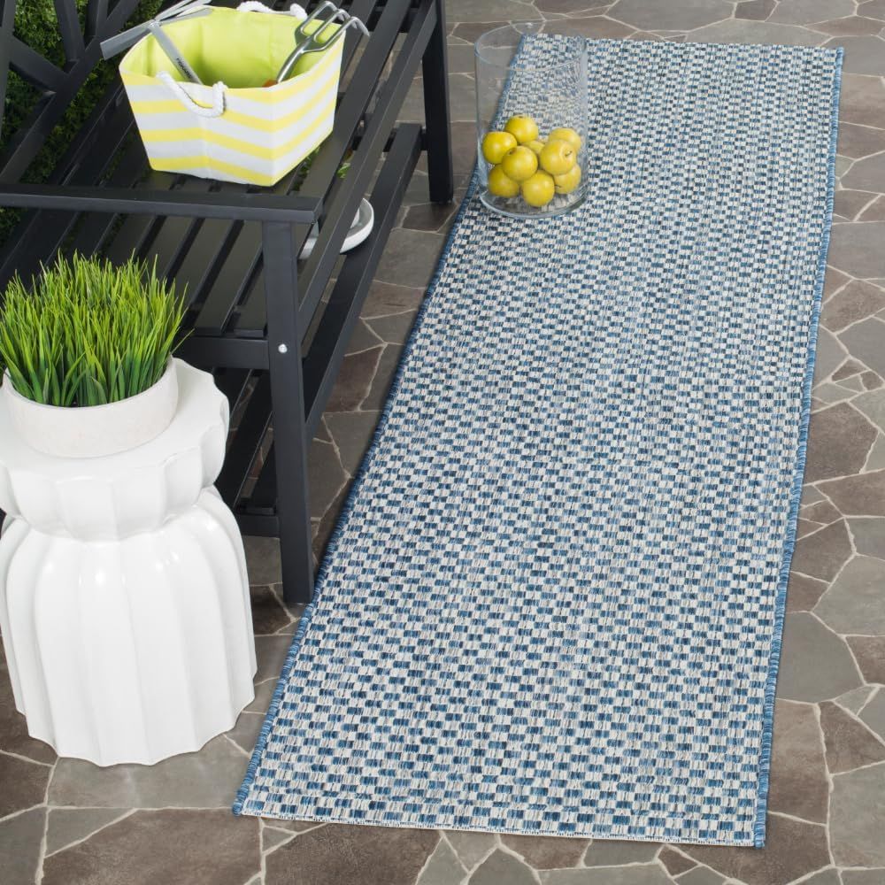 Blue and Light Grey Non-Slip Synthetic Rectangular Area Rug