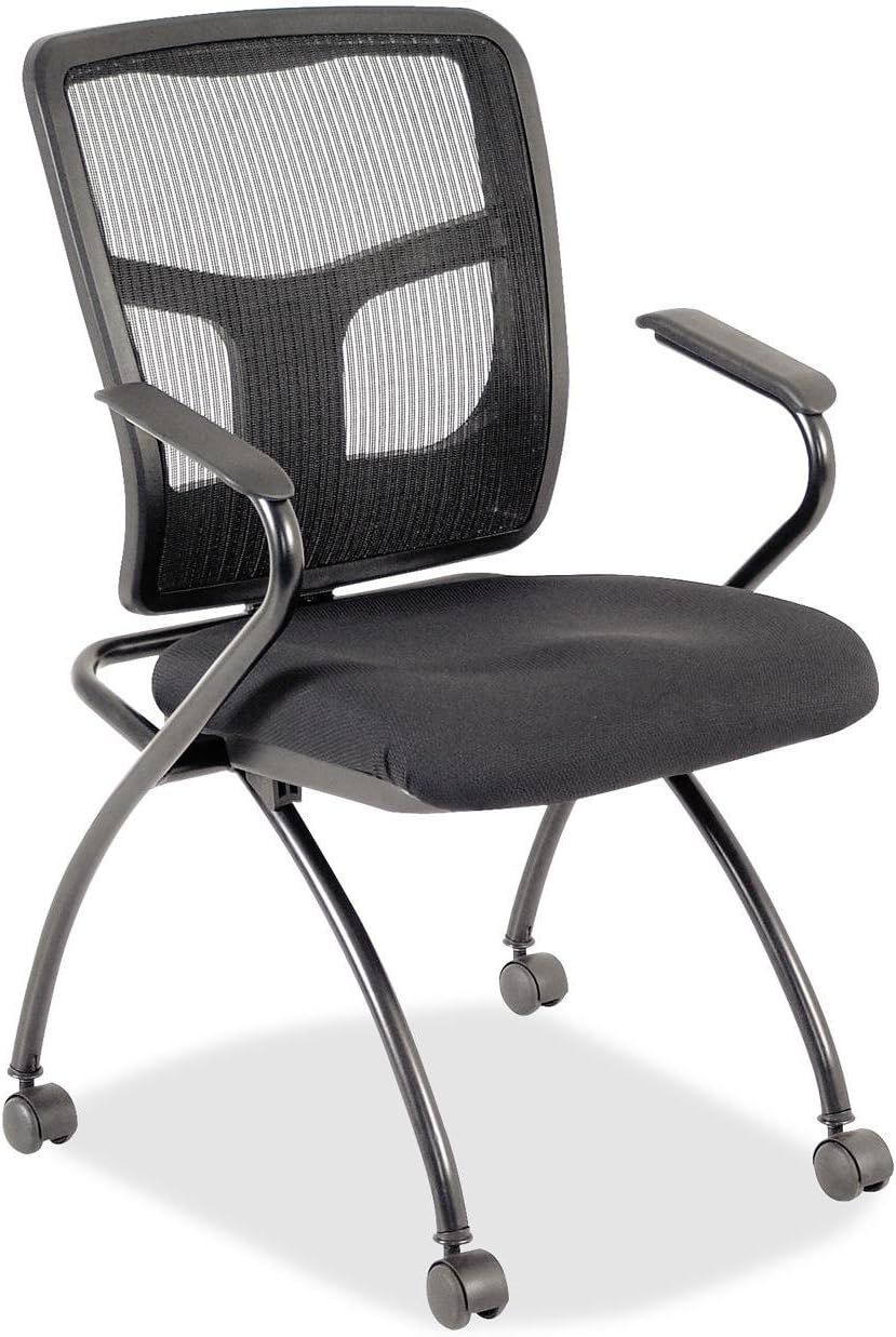 Black Mesh and Fabric Reception Swivel Chair with Fixed Arms