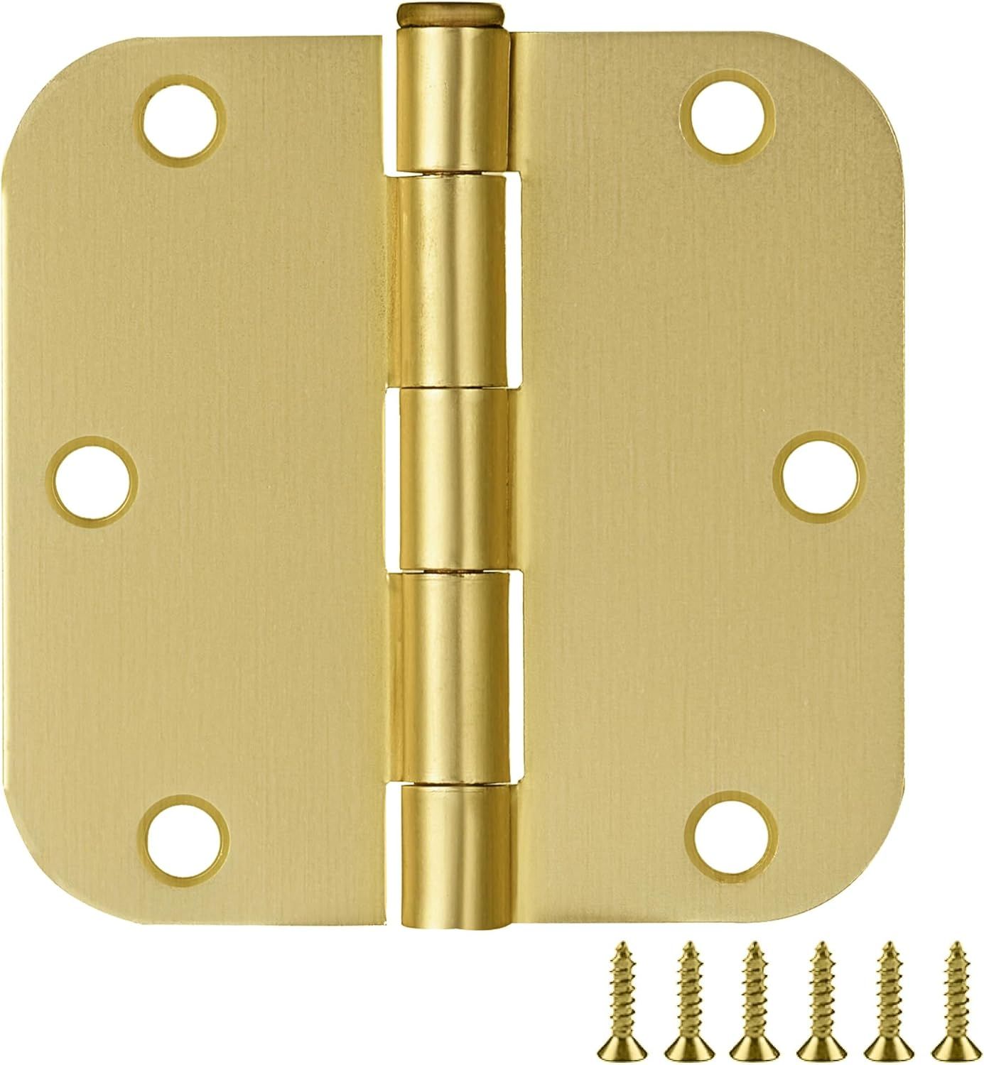 Satin Brass 3.5-inch Butterfly Door Hinges with Screws, 6-Pack