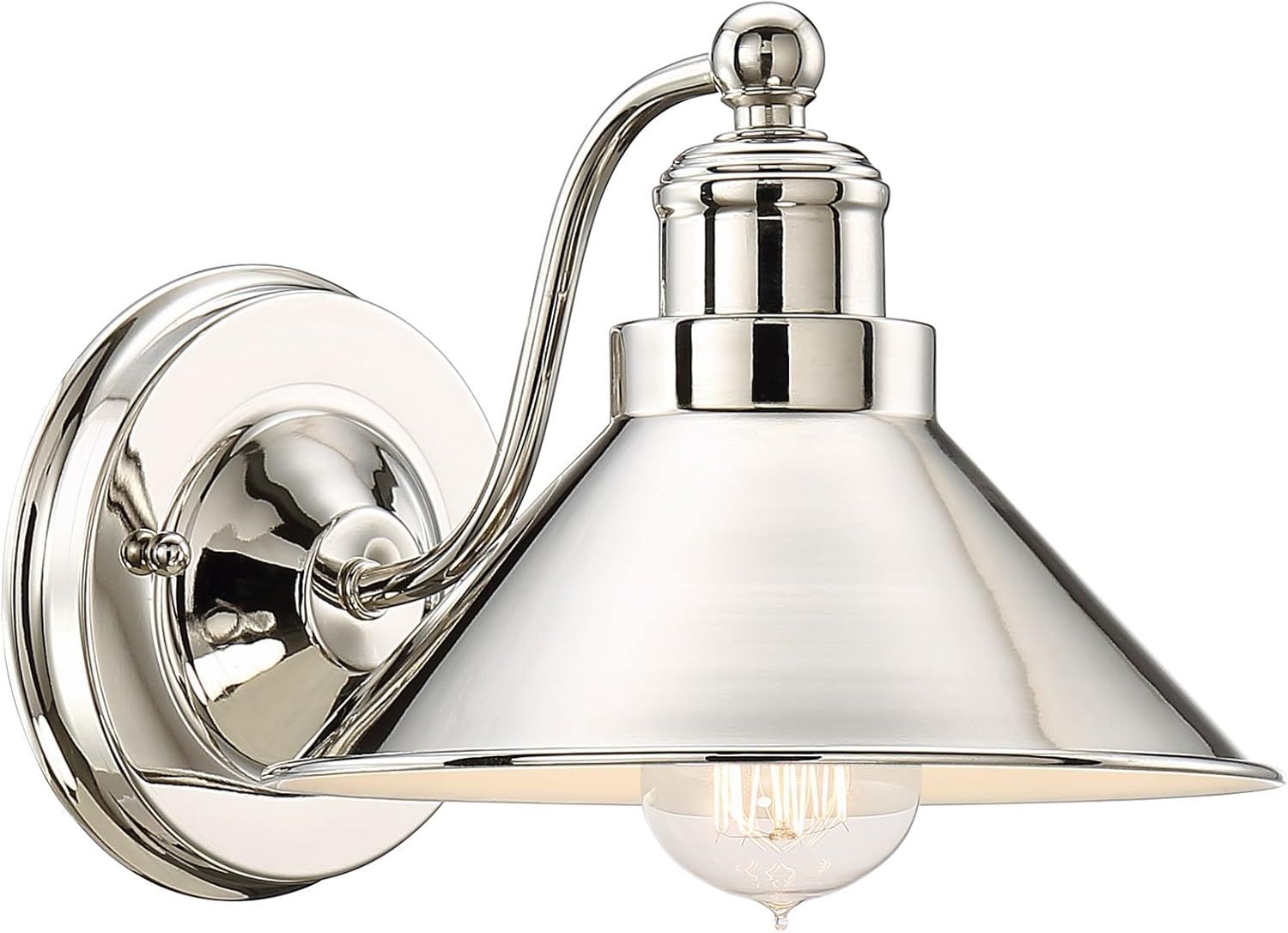 Polished Nickel Industrial Wall Sconce with Metal Shade