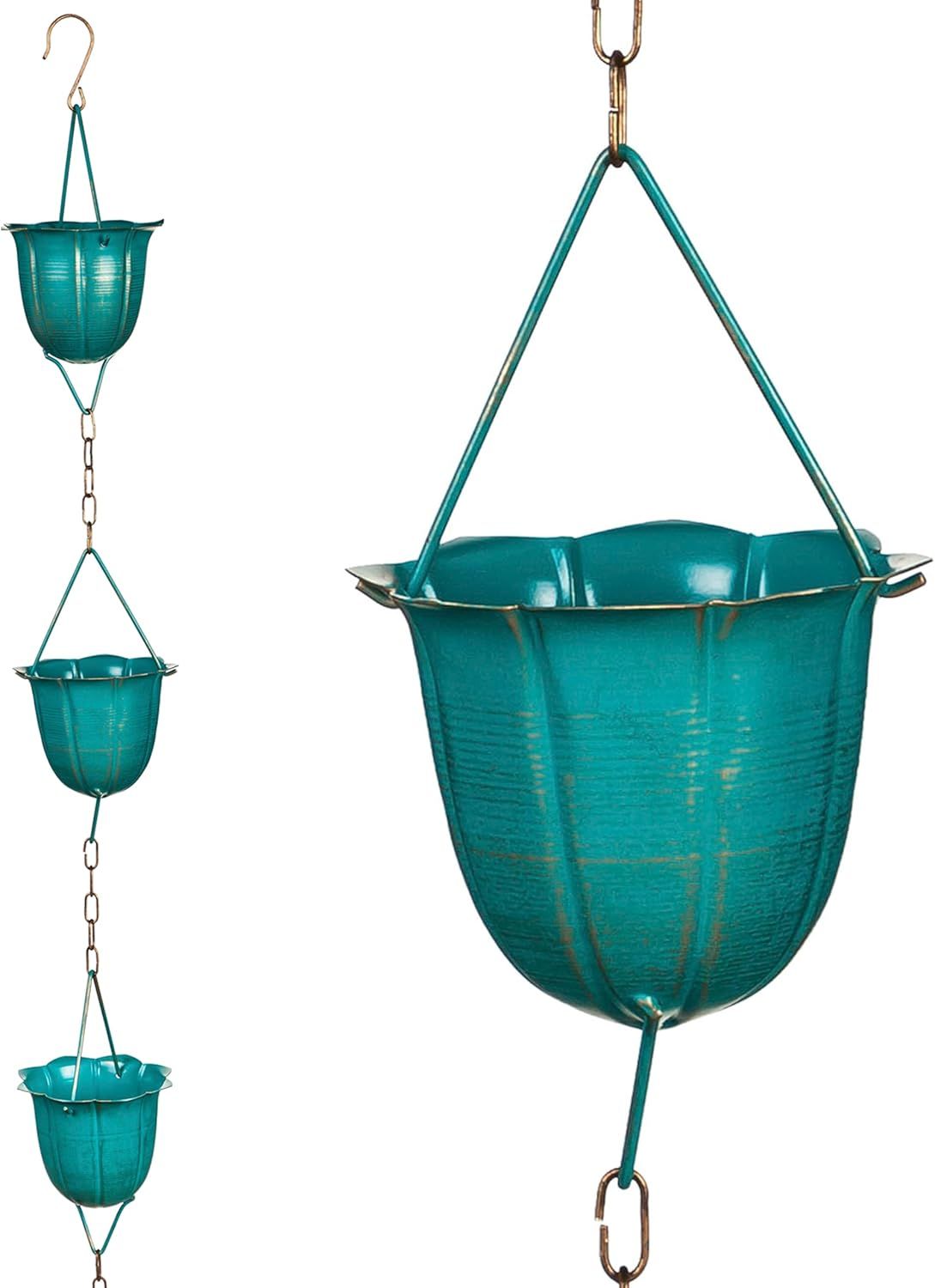 72" Blue Flower Cup Metal Rain Chain