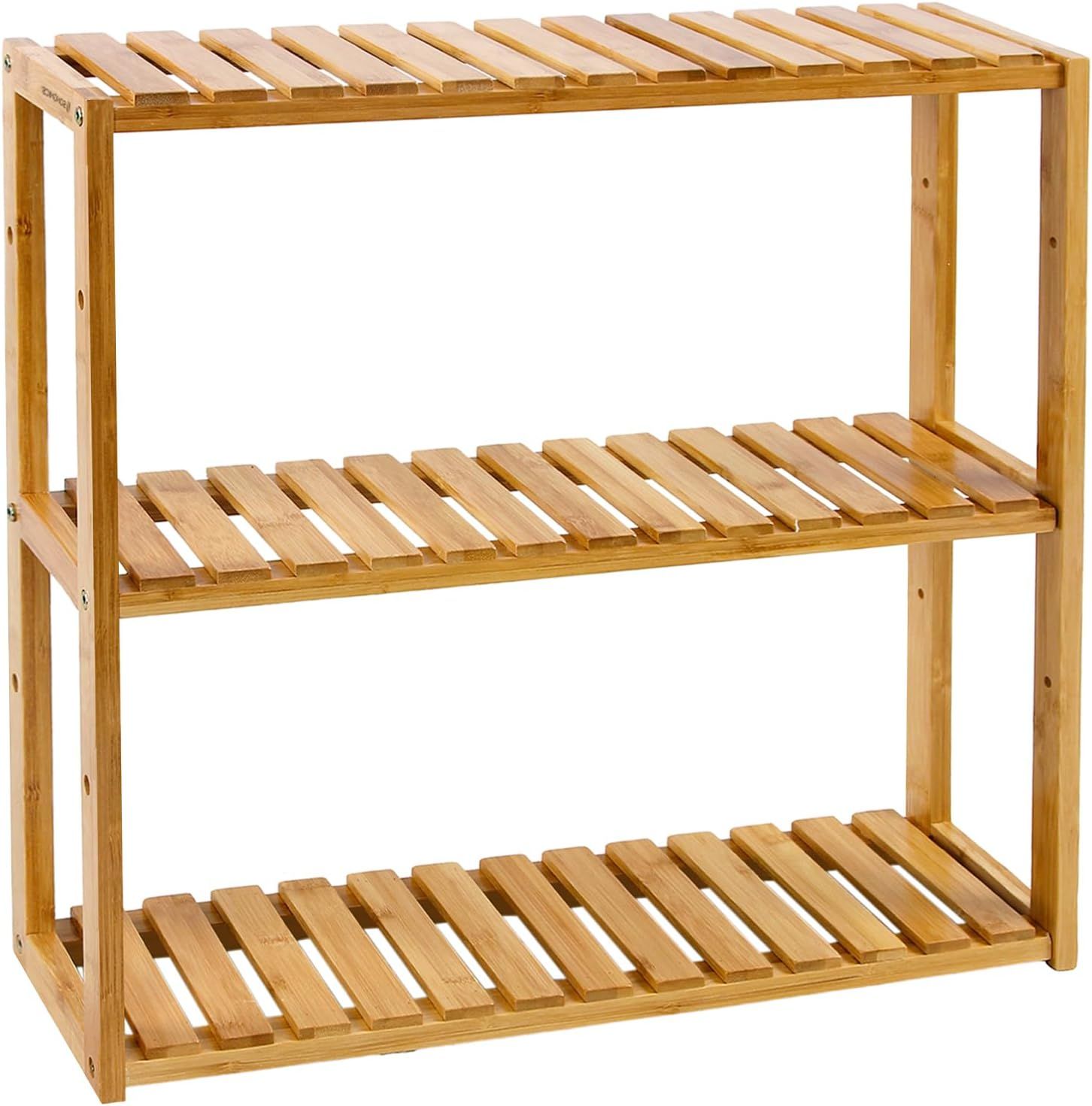 Natural Bamboo 3-Tier Adjustable Utility Shelf