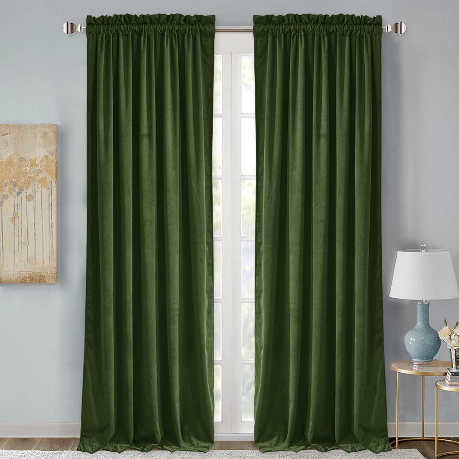 Moss Green Velvet Room-Darkening 102" Door Curtains