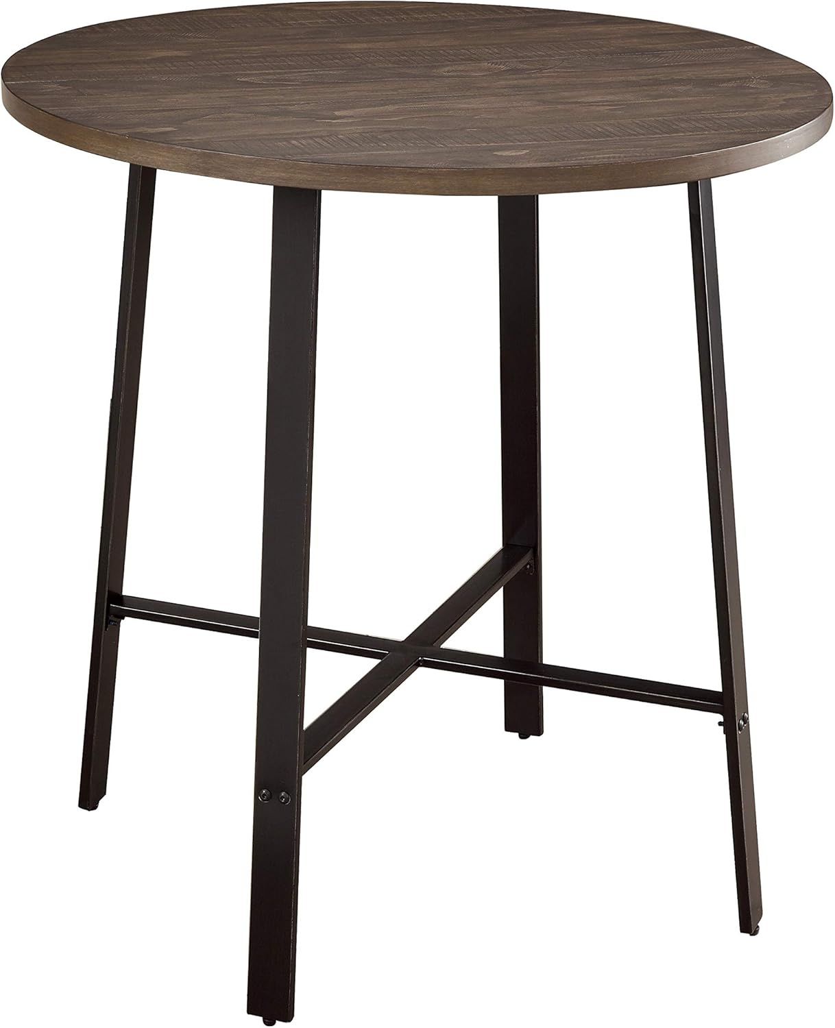 Burnished Brown Round Counter Height Dining Table with Metal Legs