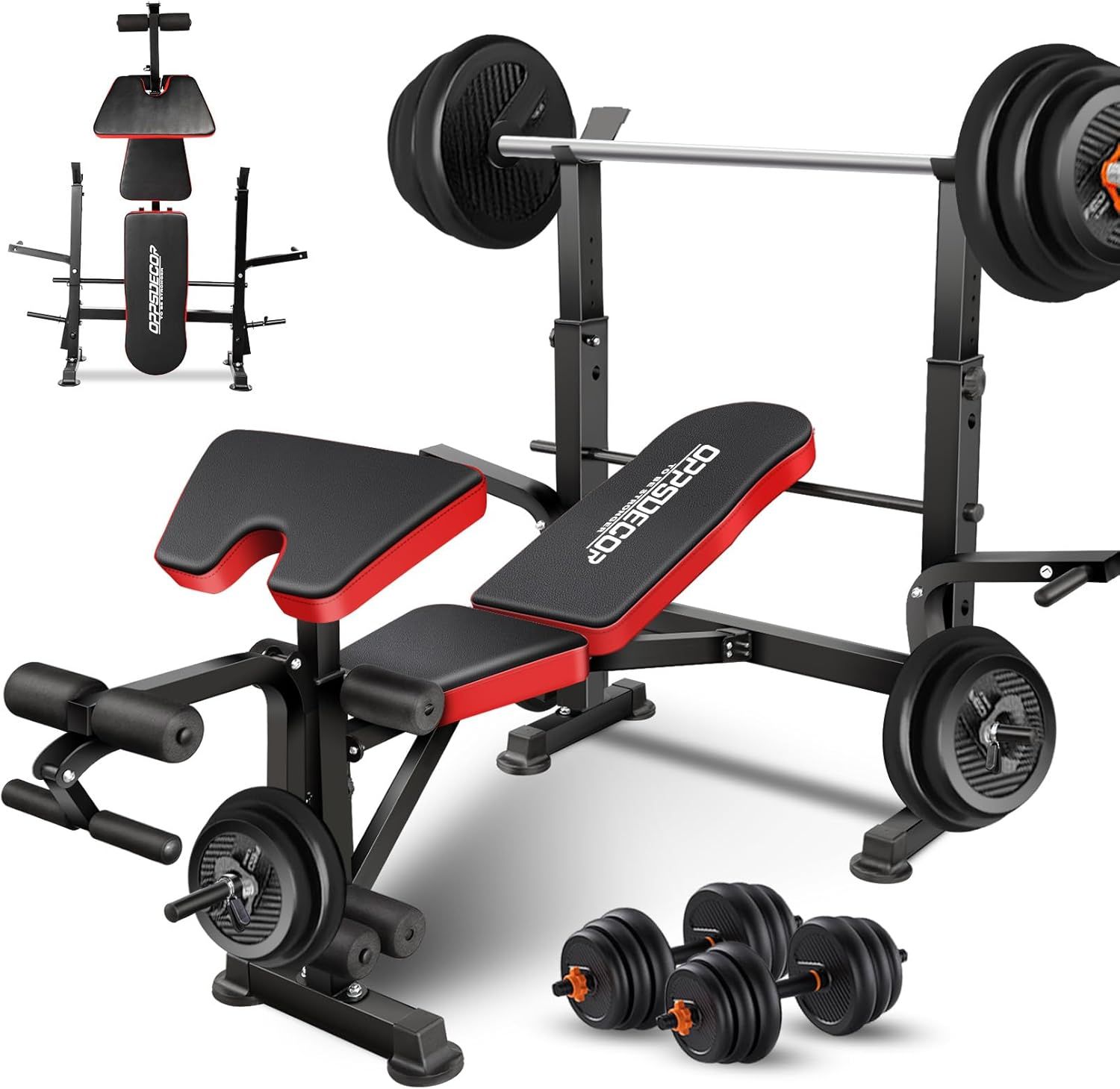 660lbs Black and Red Alloy Steel Adjustable Weight Bench Set