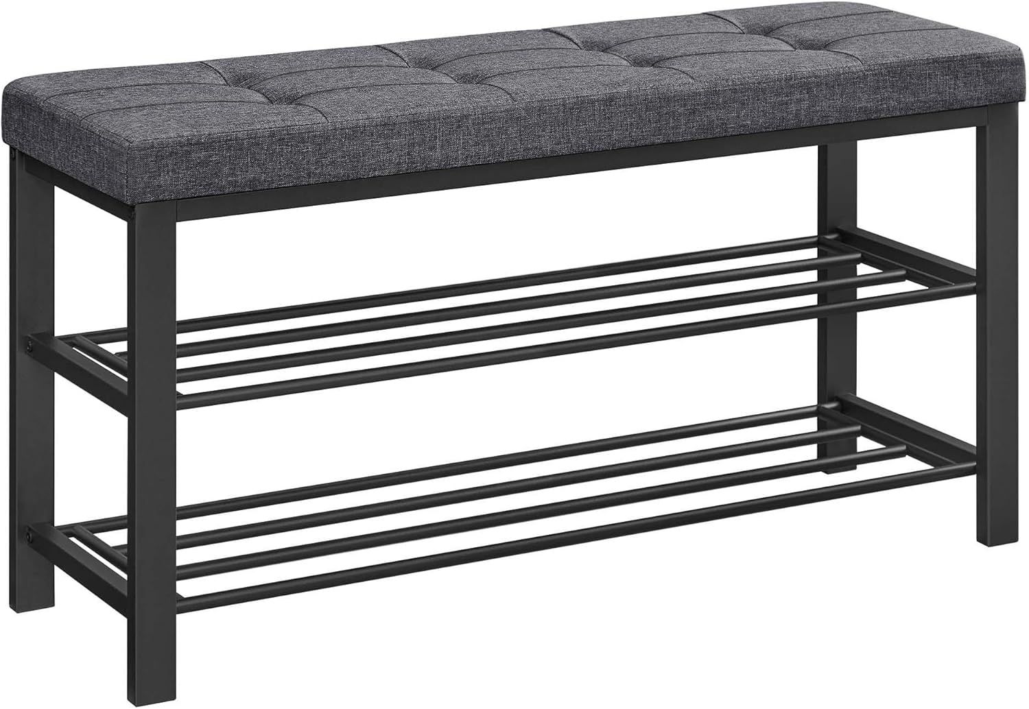 Modern Dark Gray Metal Shoe Storage Bench with Cushion