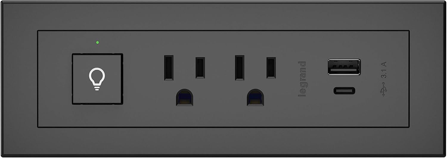 Black 6-Foot Metal and Plastic Power Strip with USB