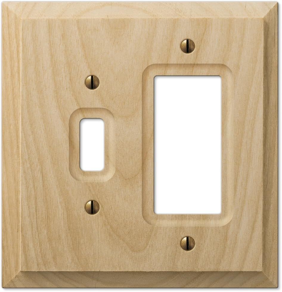 Unfinished Light Brown Wood Toggle and Rocker Wall Plate