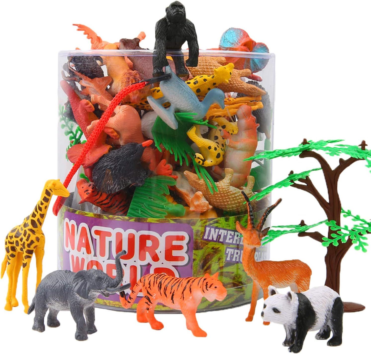 54-Piece Mini Jungle Animal Figures Set with Gift Box