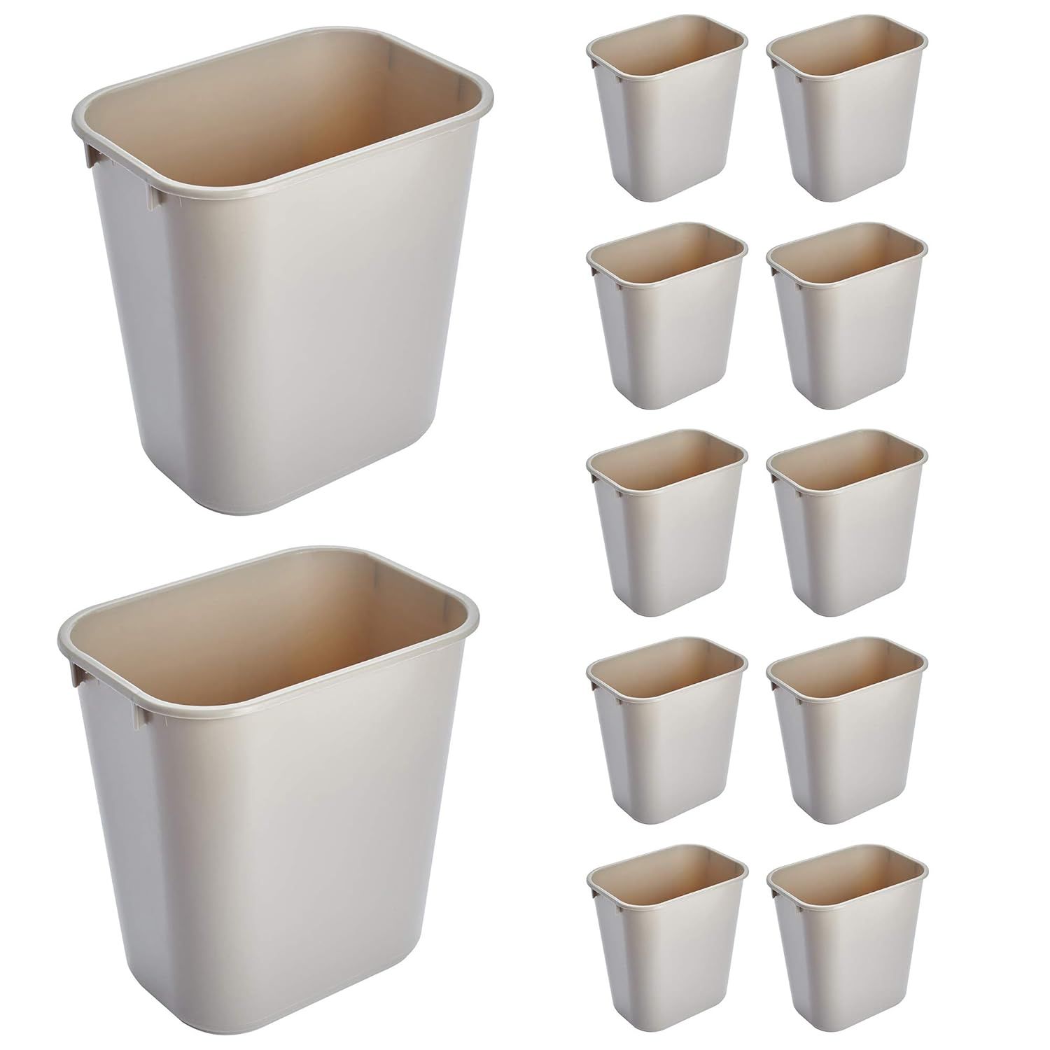 Beige Plastic 3.25-Gallon Rectangular Wastebasket Pack of 12