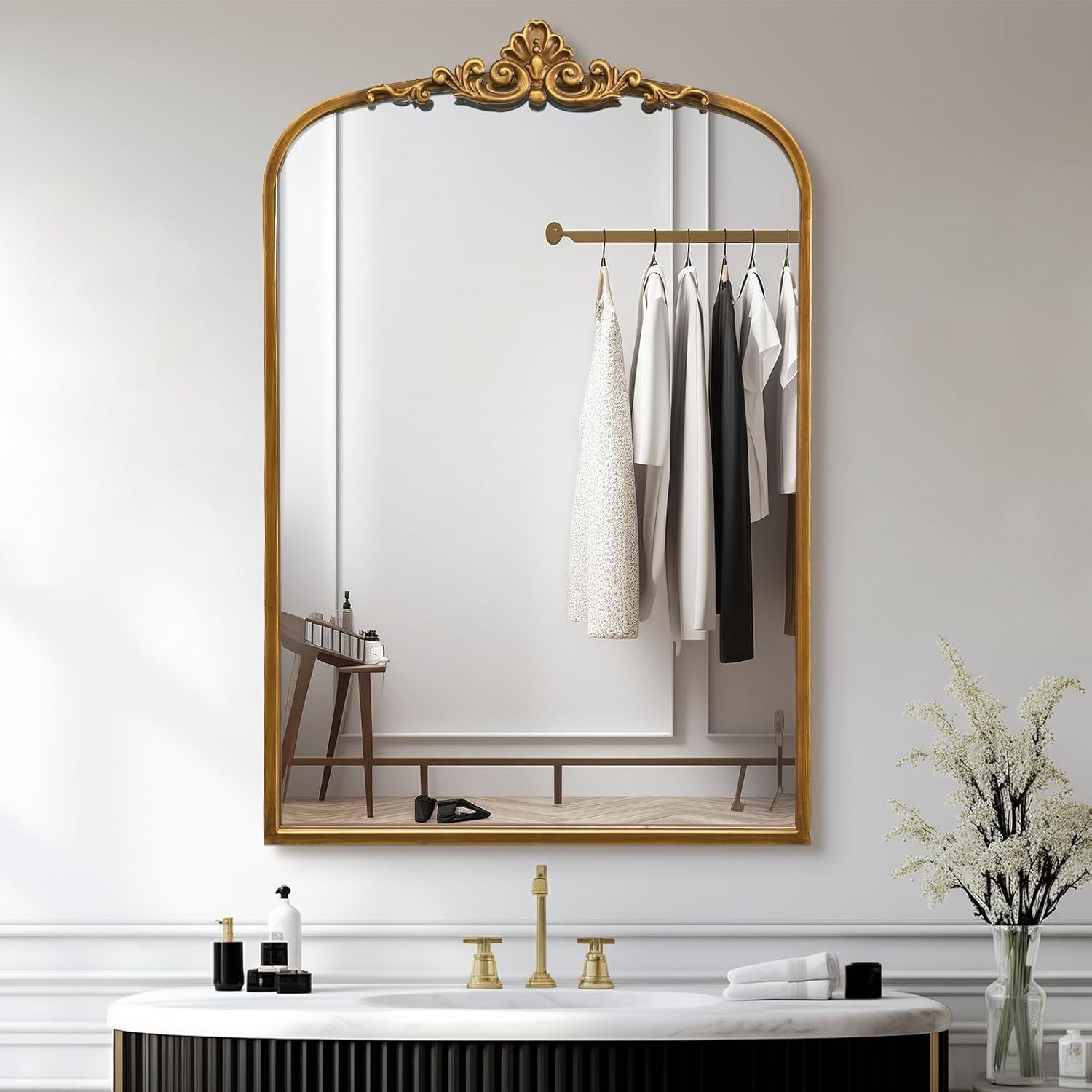 Crane Lake Gold Stainless Steel Rectangular Dresser Mirror