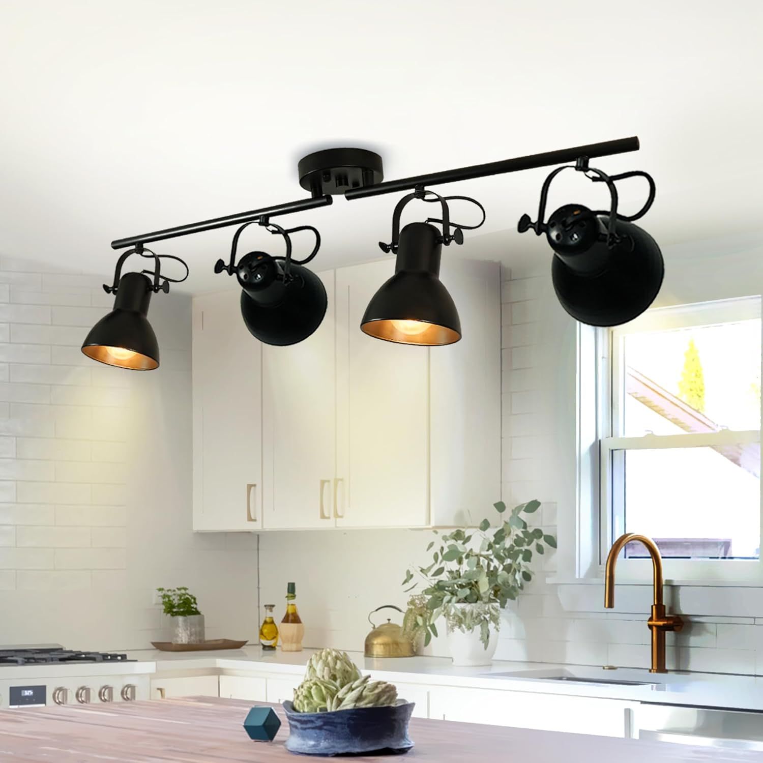 Black Adjustable Industrial 4-Light Track Lighting Fixture