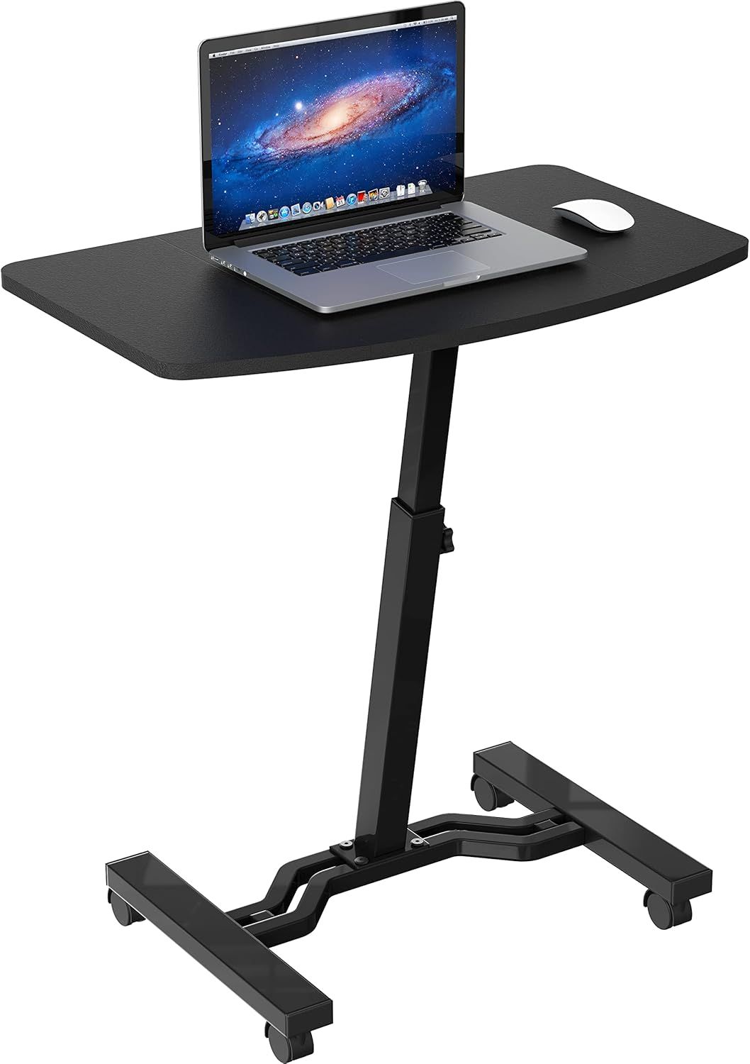 Black Adjustable Height Rolling Laptop Cart with Wide Desktop