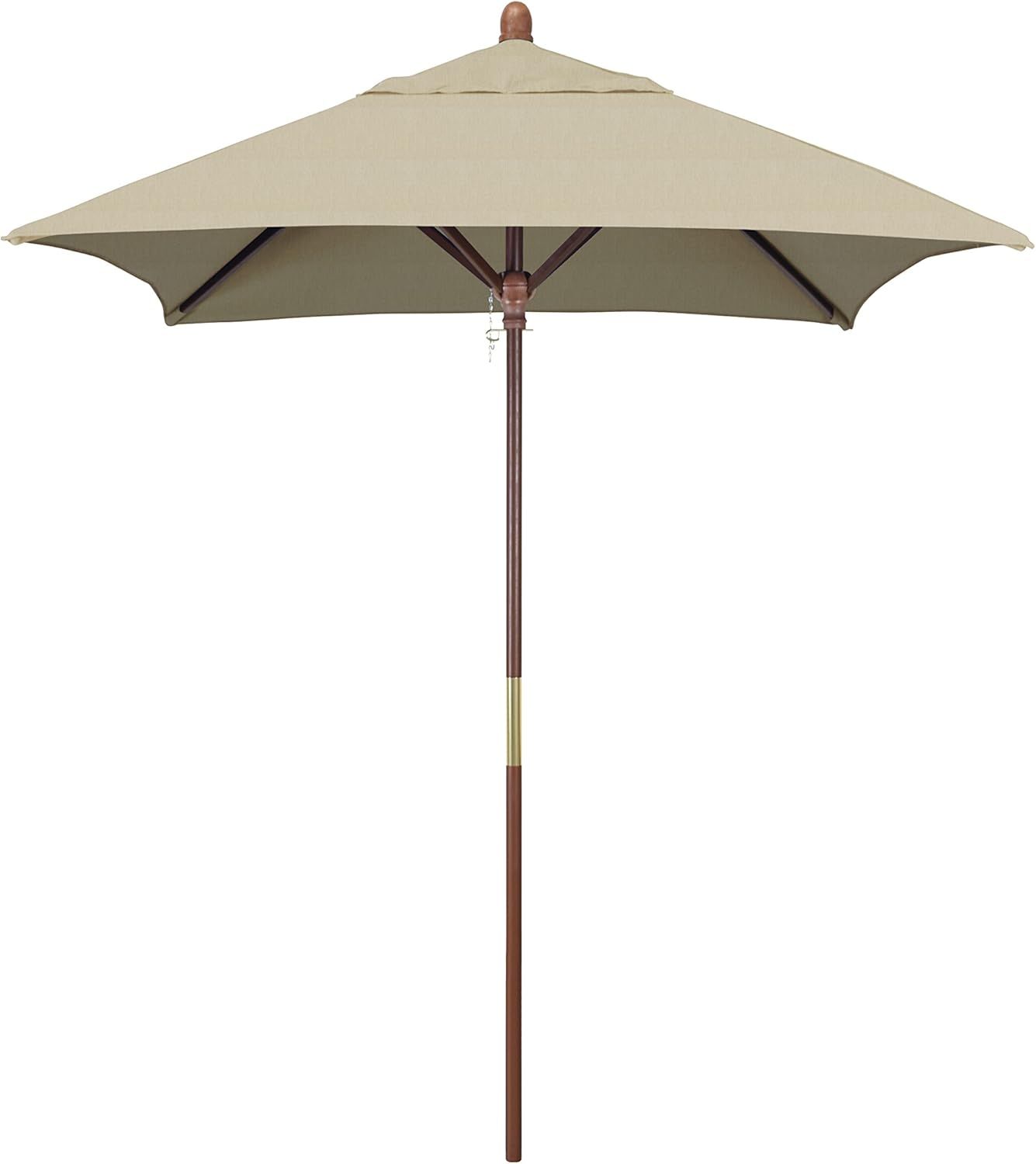 6' Square Beige Sunbrella Wood Market Umbrella