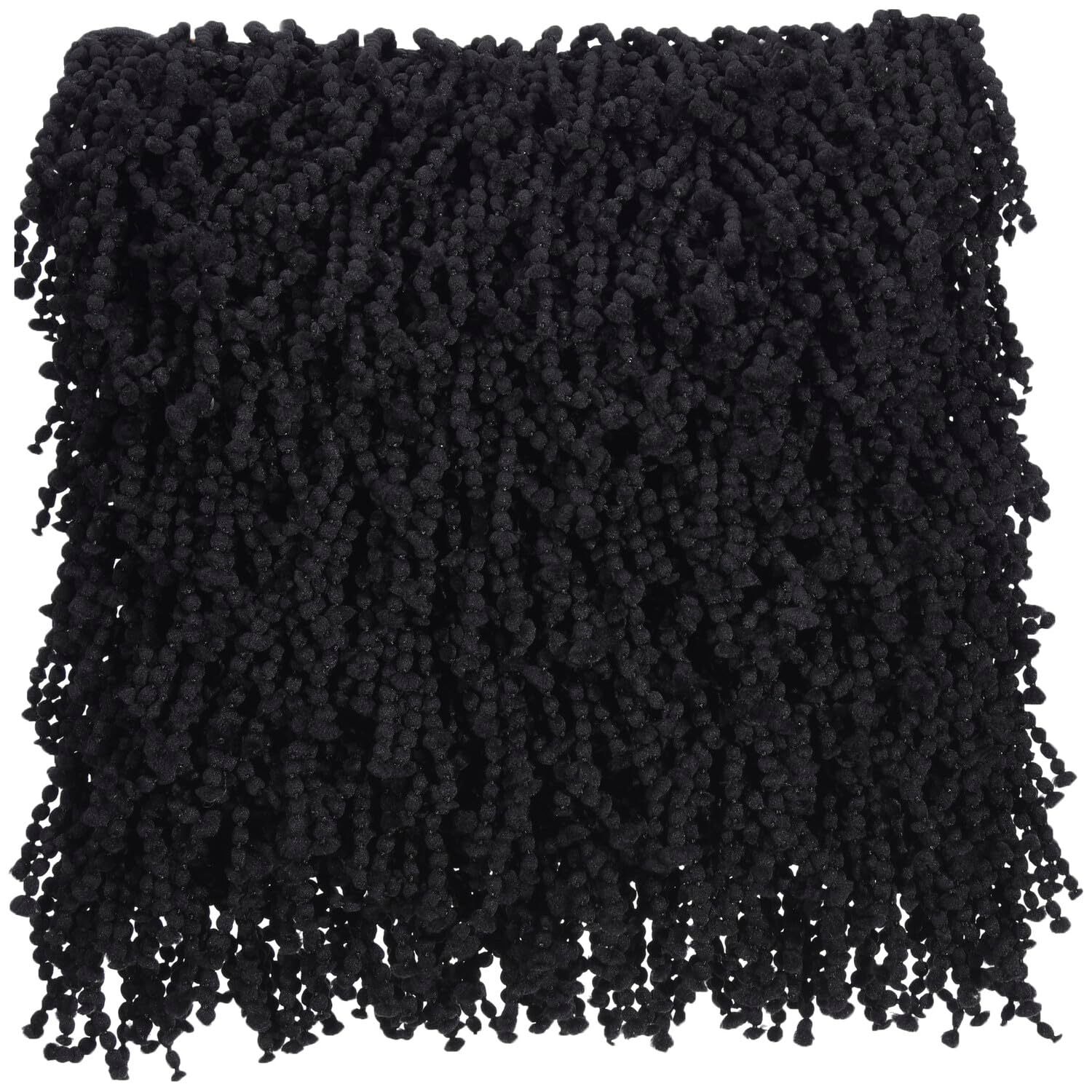 Black Hand-Knotted Shag 20" Square Throw Pillow
