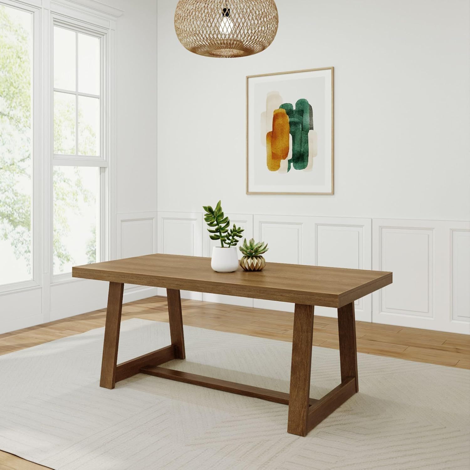 Pecan Wirebrush Solid Pine Wood Dining Table for Six