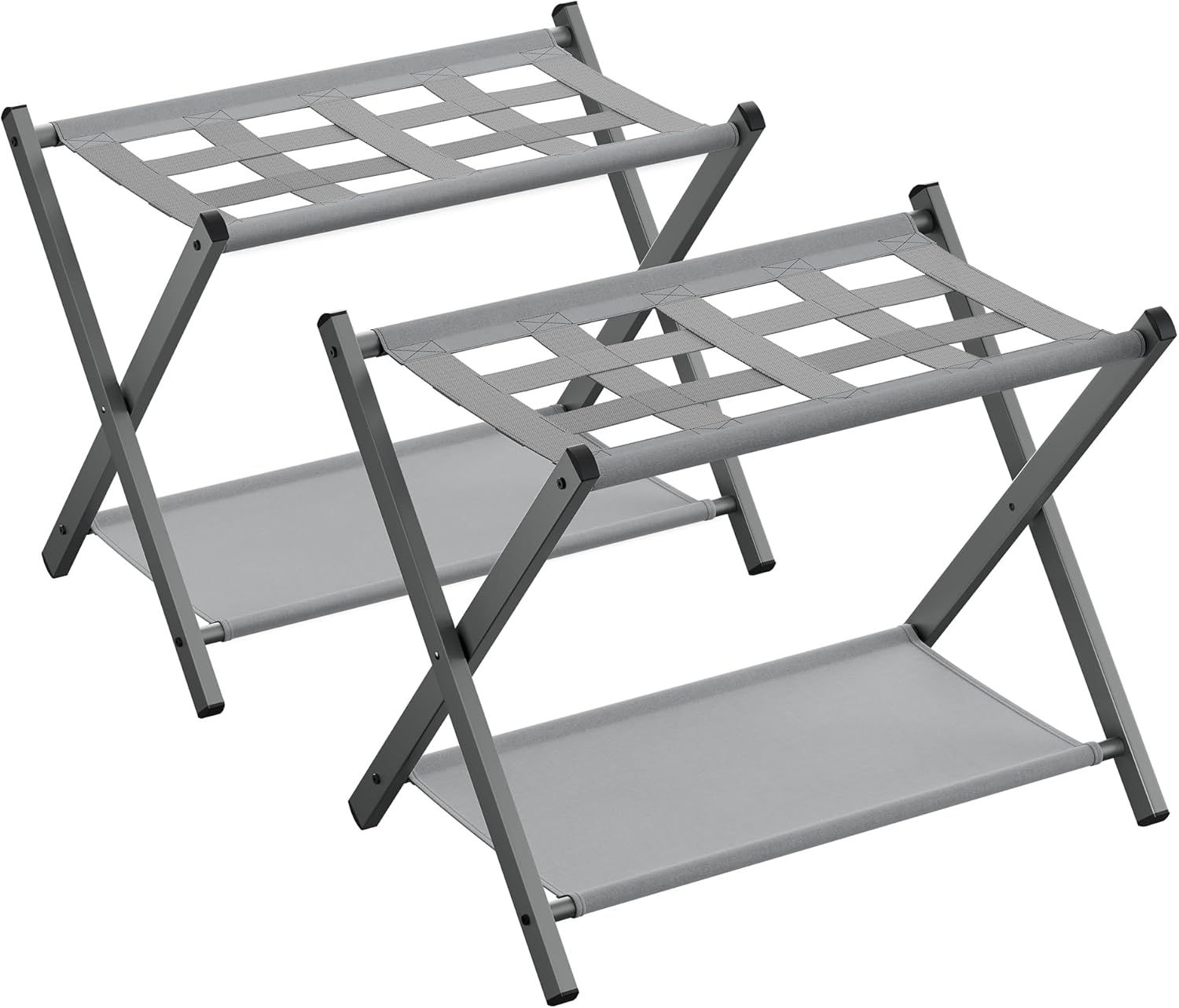 Dove Gray Foldable Luggage Racks with Storage Shelf, Set of 2