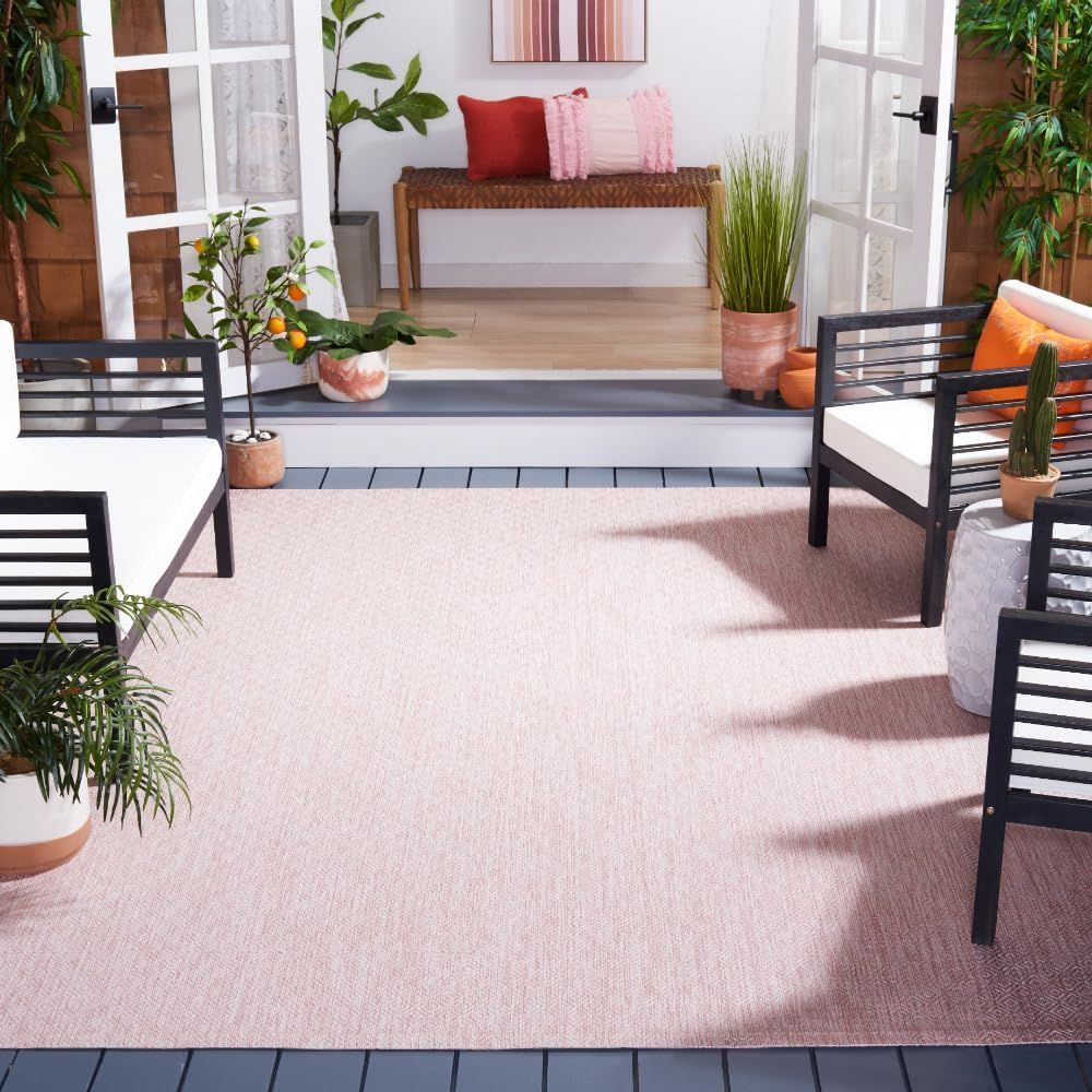 Soft Pink Easy Care Synthetic 9' x 12' Rectangular Outdoor Rug