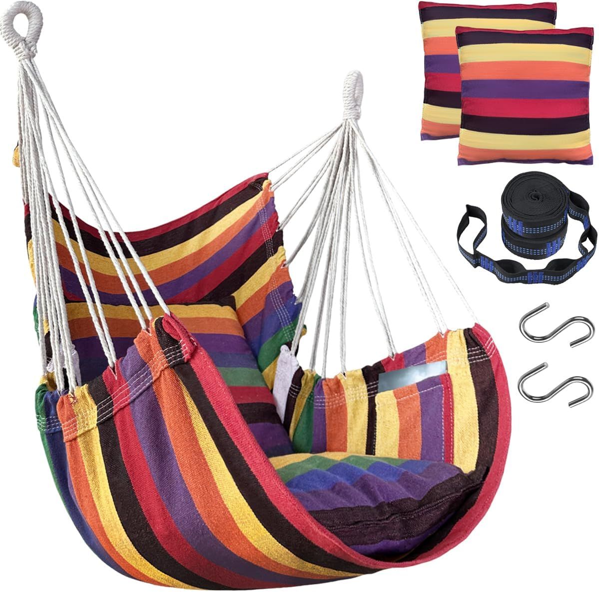 Multicolor Cotton Hanging Hammock Chair with Cushions