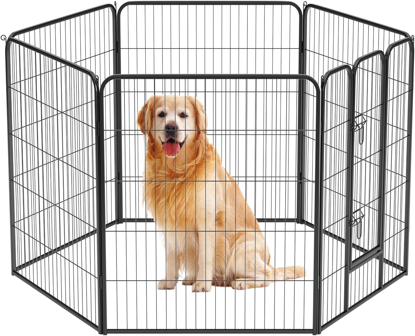 Black Metal 40-Inch Tall Dog Playpen with Door