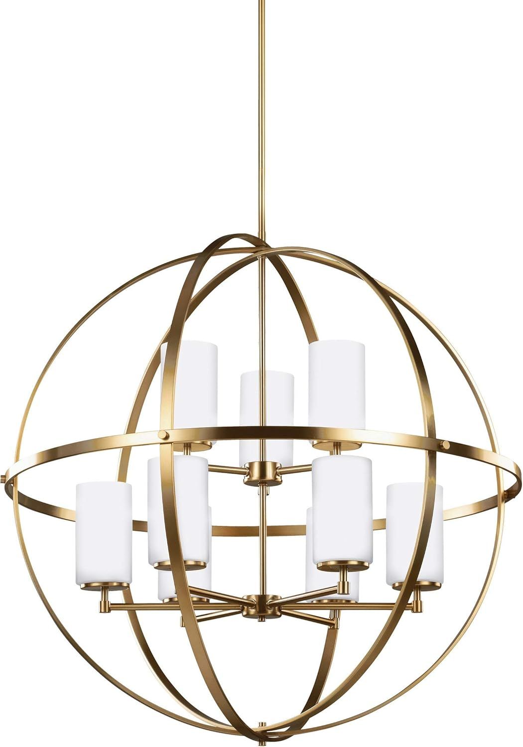 Satin Brass 9-Light Chandelier with Etched Glass Shades