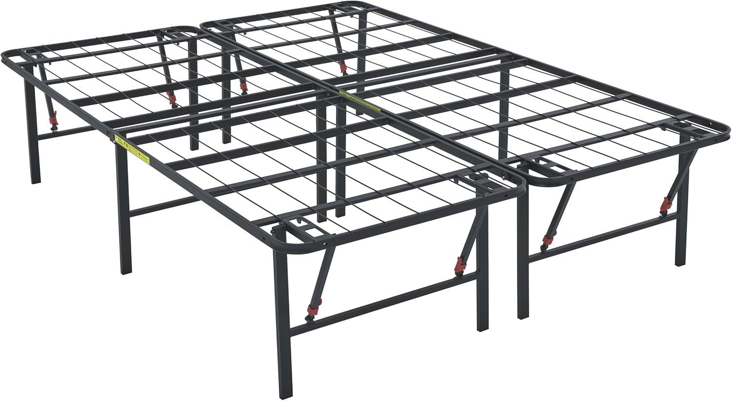 King Black Metal Platform Bed Frame with Storage Drawer