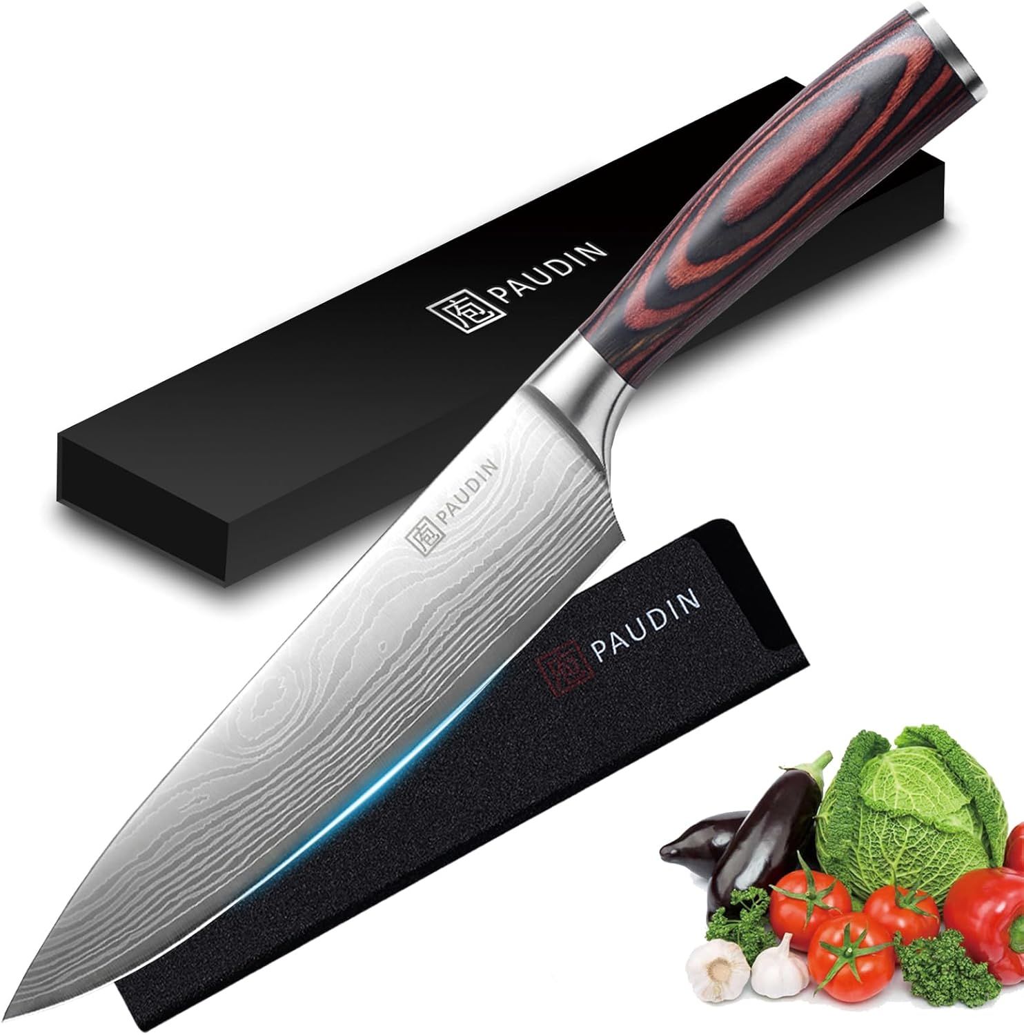 PAUDIN 8-Inch High Carbon Stainless Steel Chef Knife with Wood Handle