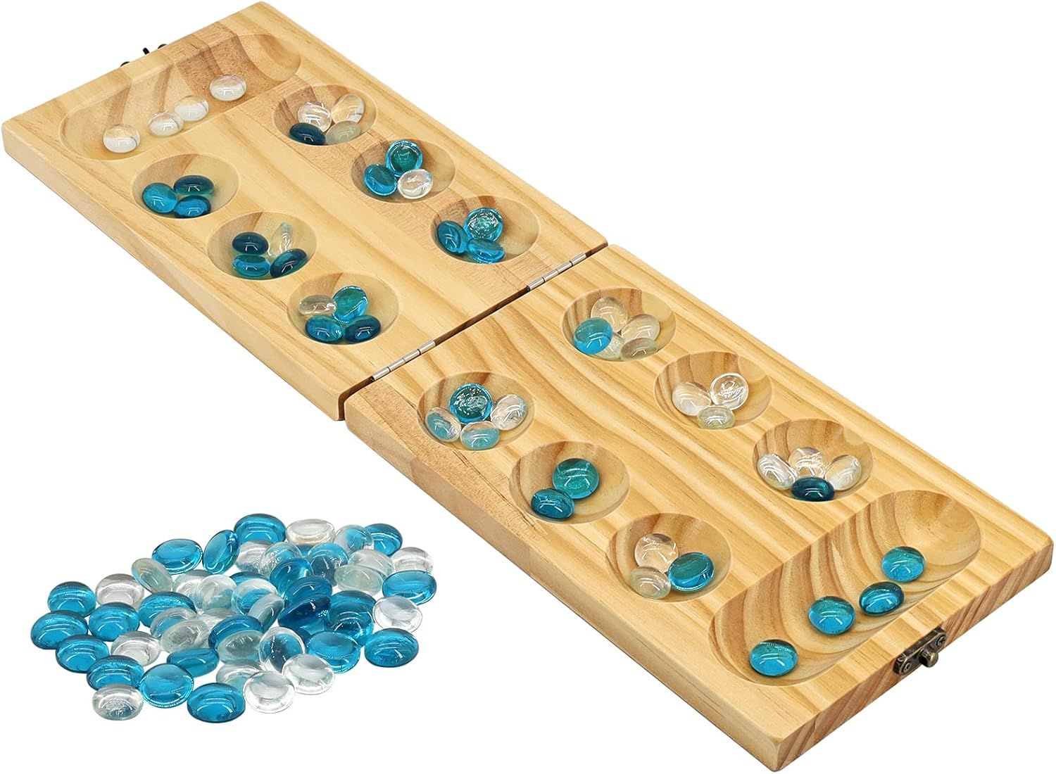 Compact Birch Wood Folding Mancala Game Set