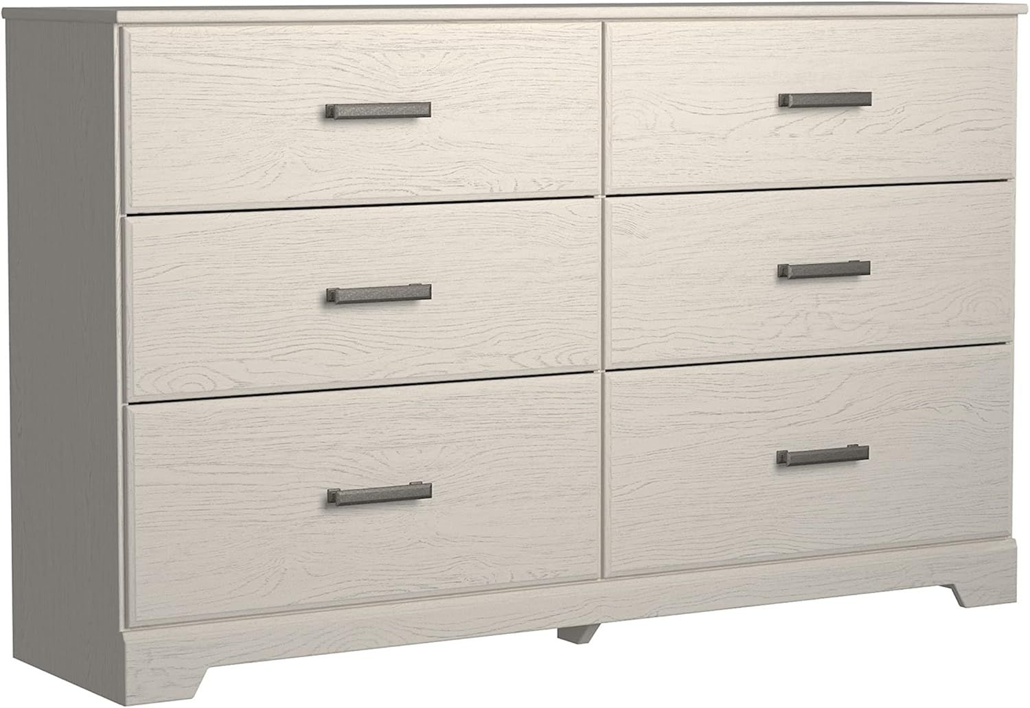 White 6-Drawer Dresser with Pewter Handles