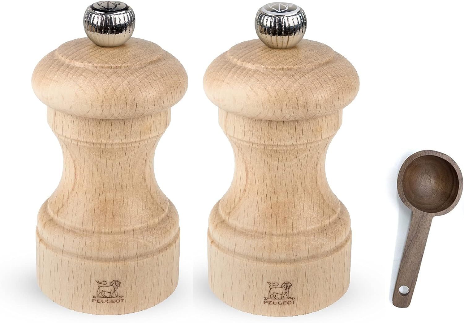 Natural Wood Manual Salt and Pepper Mill Set with Scoop