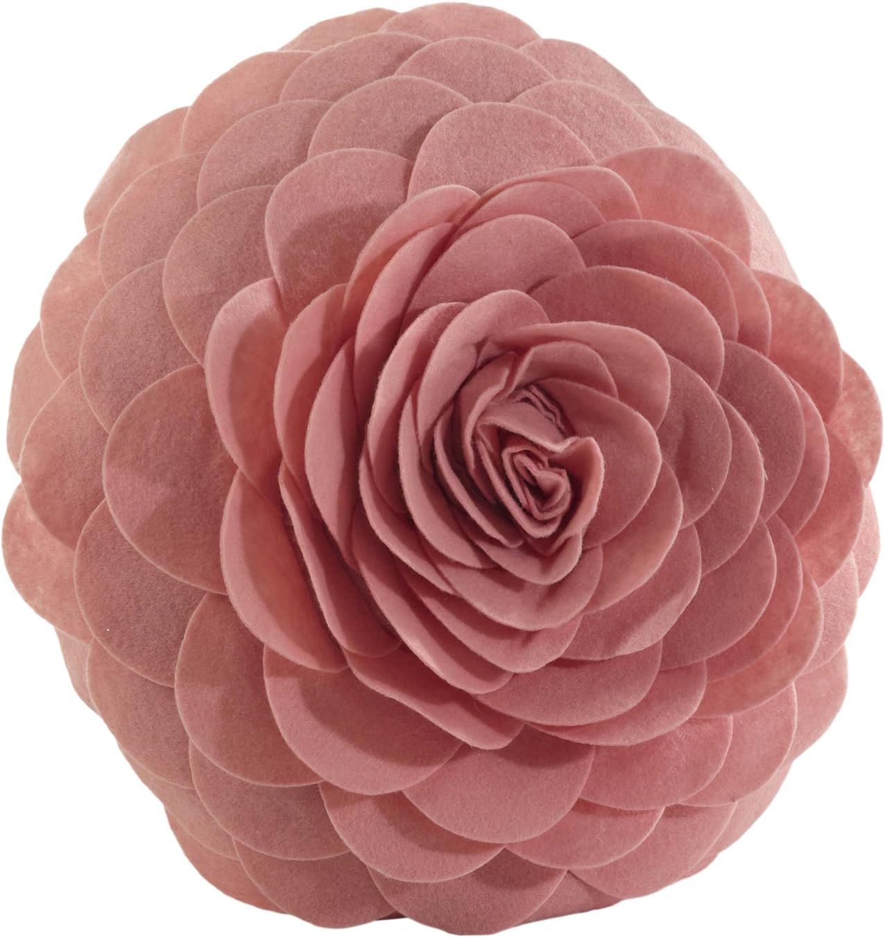 Pink Round Flower Throw Pillow with Textured Design