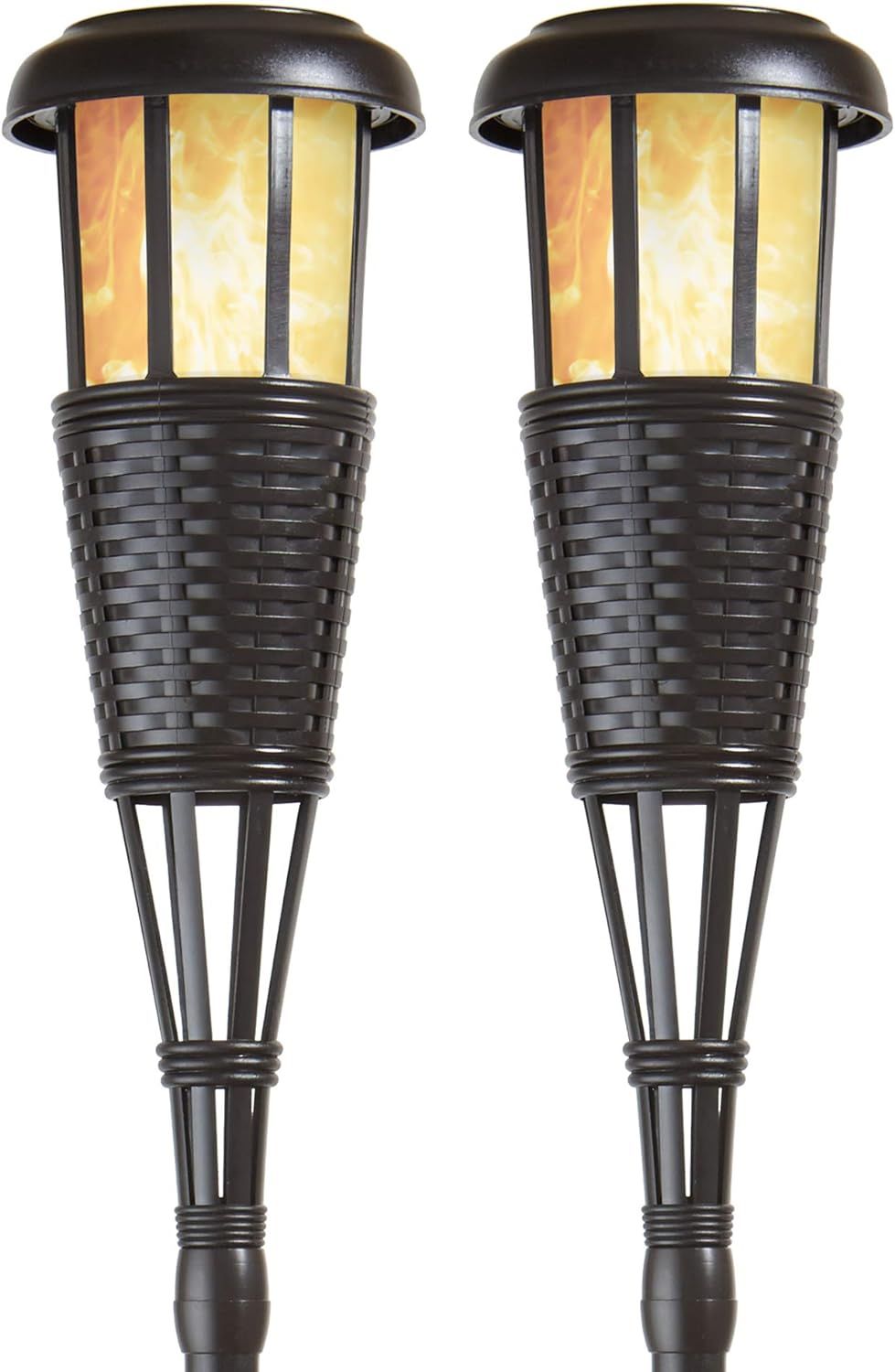 Solar-Powered Black LED Outdoor Torches with Flickering Flame Effect, 2-Pack