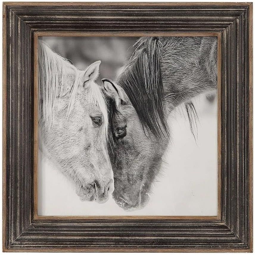 Rustic Gray Framed Horse Print with Distressed Wood Frame