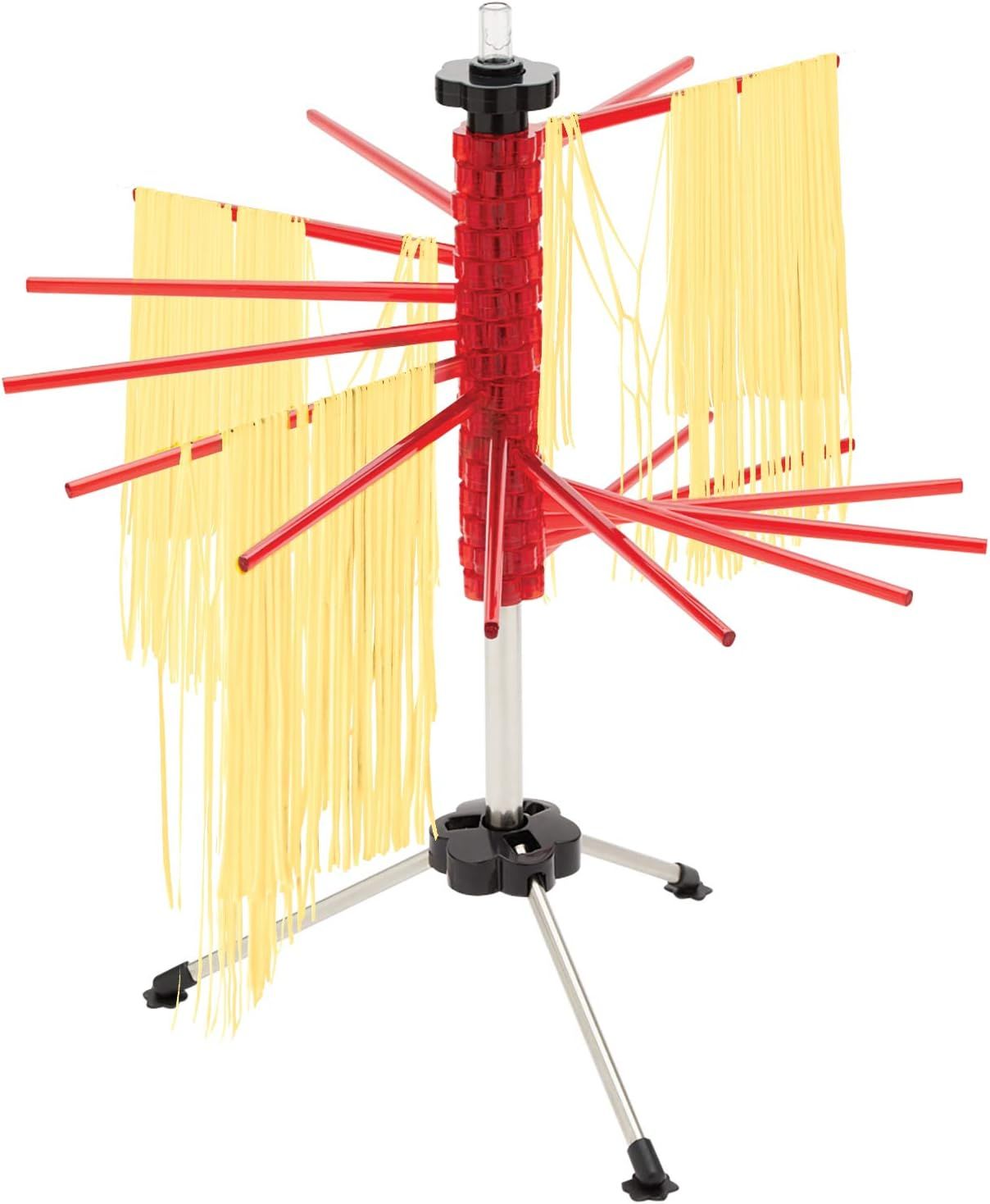 Red Collapsible Pasta Drying Rack with Rotating Arms