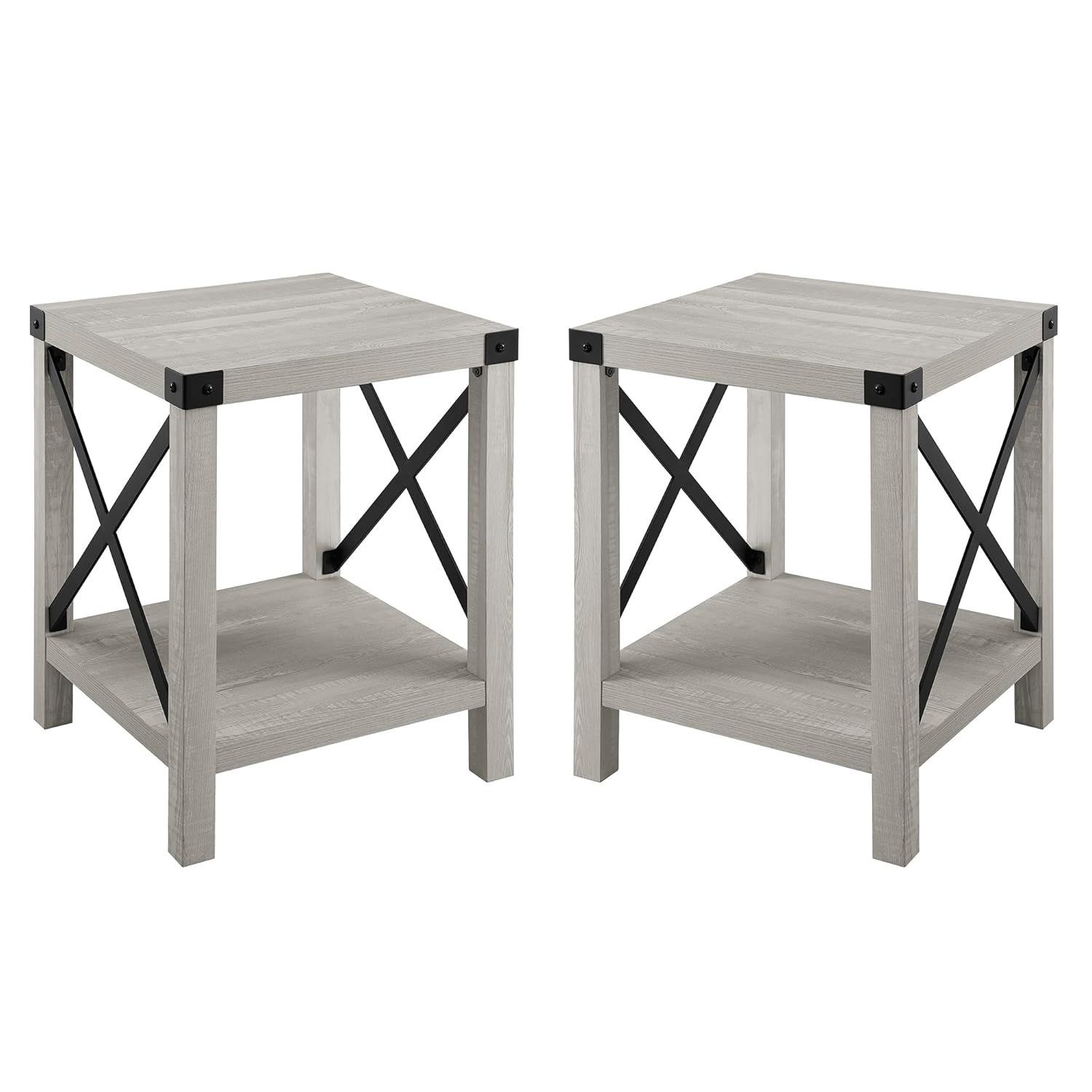 Stone Grey Metal X Frame Rectangular Side Tables Set