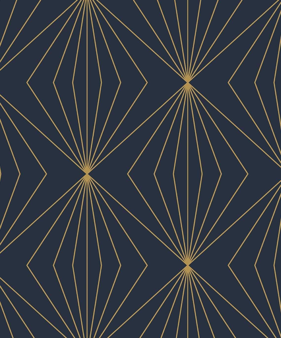 Dark Blue and Metallic Gold Geometric Peel and Stick Wallpaper