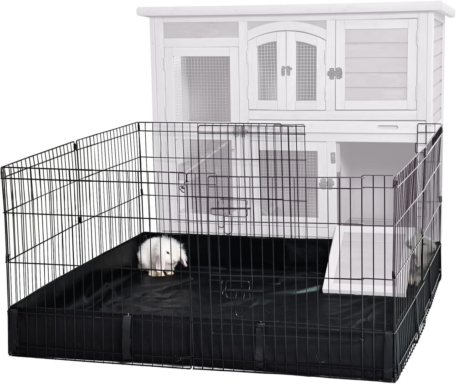 Black Metal Rabbit Playpen with Waterproof Liner