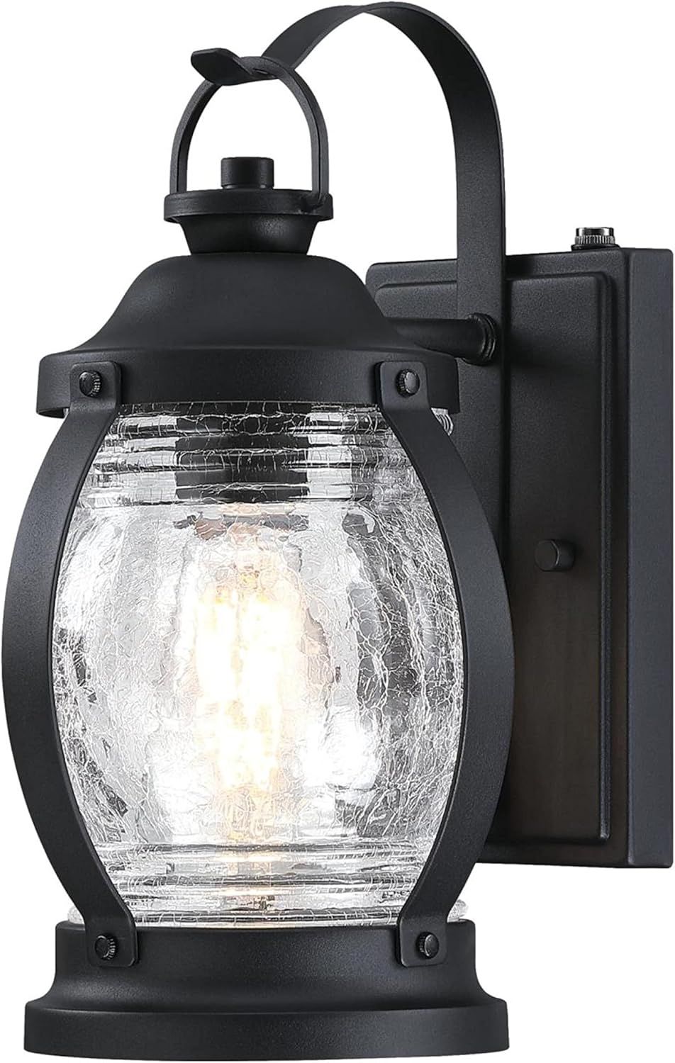 Textured Black Outdoor Wall Light with Clear Crackle Glass