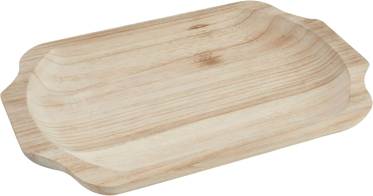 Natural Paulownia Wood Decorative Tray with Carved Design