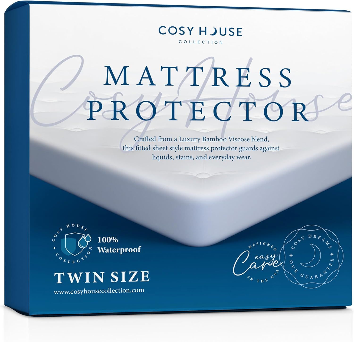 Twin Size White Bamboo Waterproof Mattress Protector