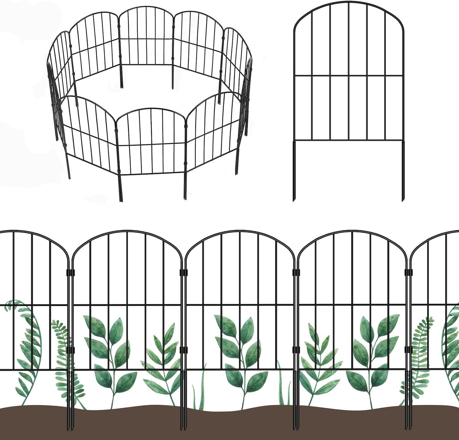 Black Arched Metal Garden Fence Panels, 10ft x 24in