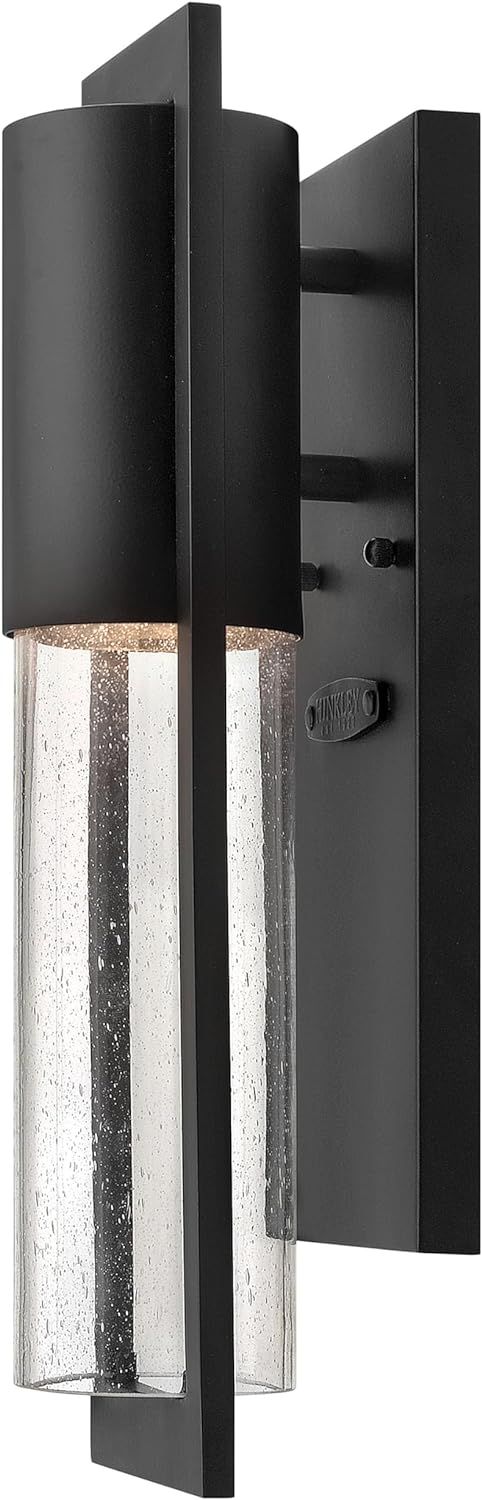 Sleek Black Outdoor Wall Sconce with Clear Seedy Glass